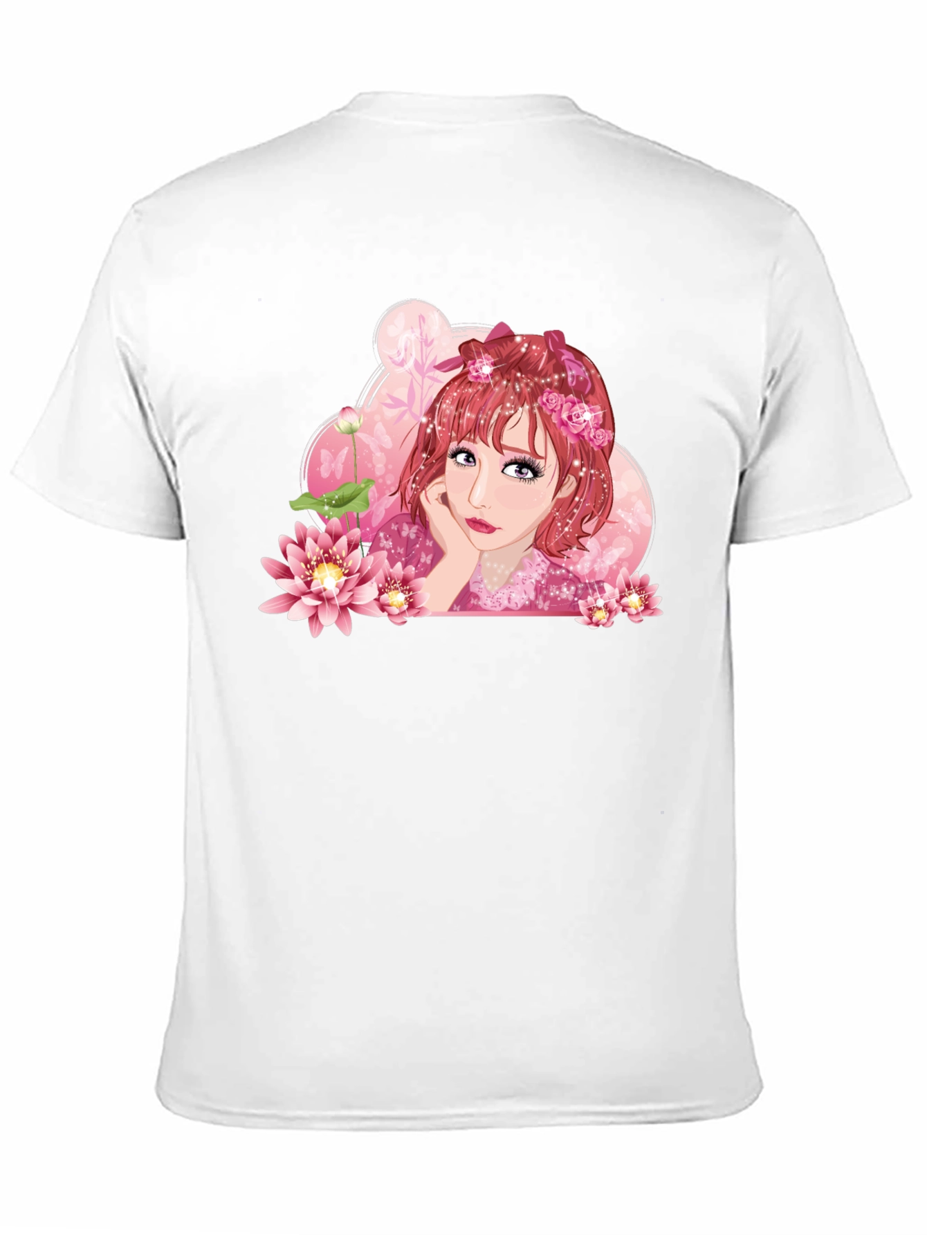 Anime Girl Lotus Black T-Shirt