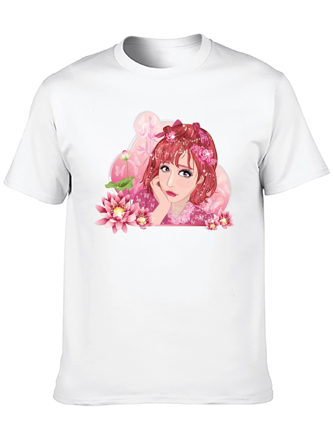 Anime Girl Lotus Black T-Shirt