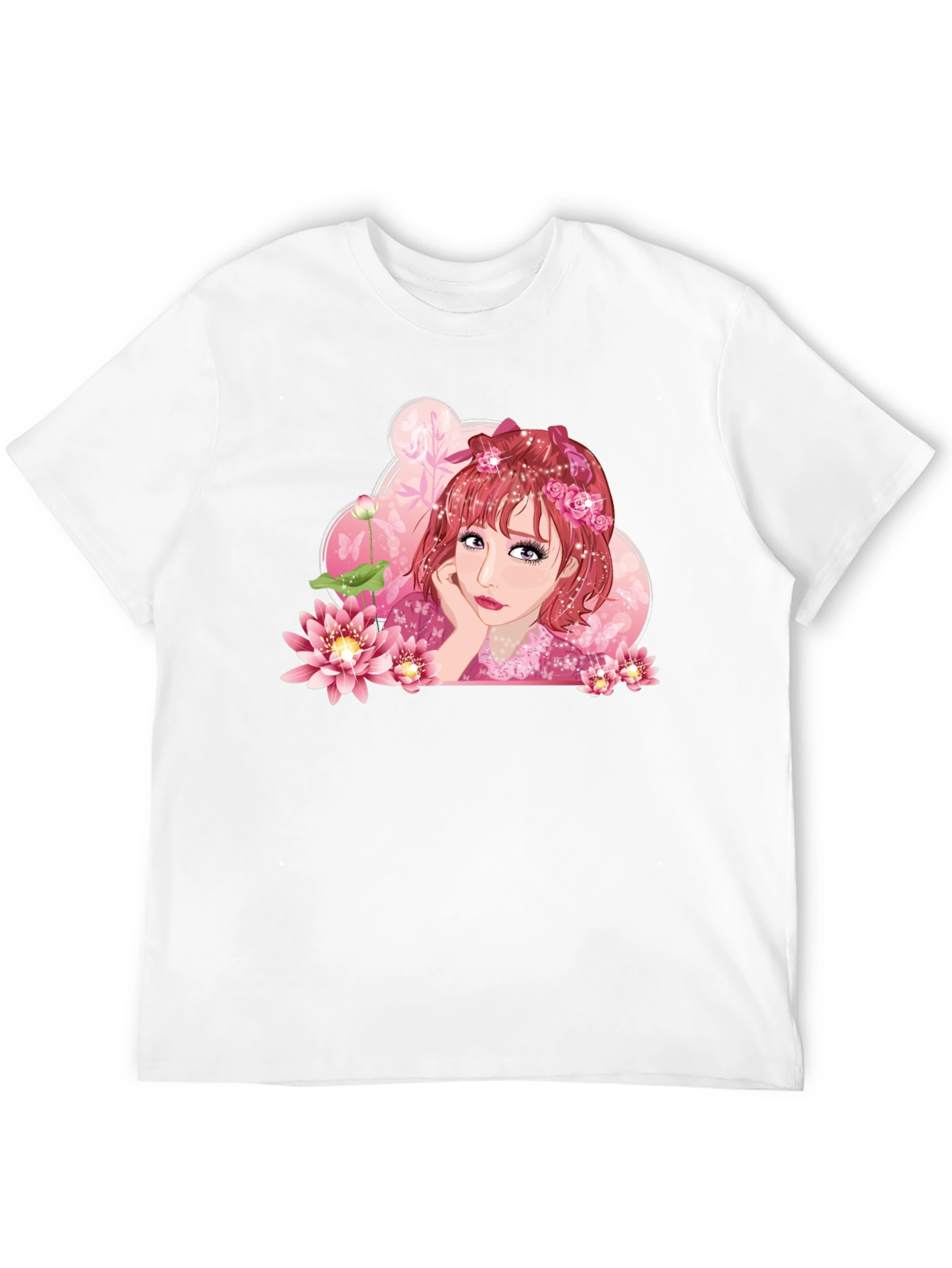 Anime Girl Lotus Black T-Shirt