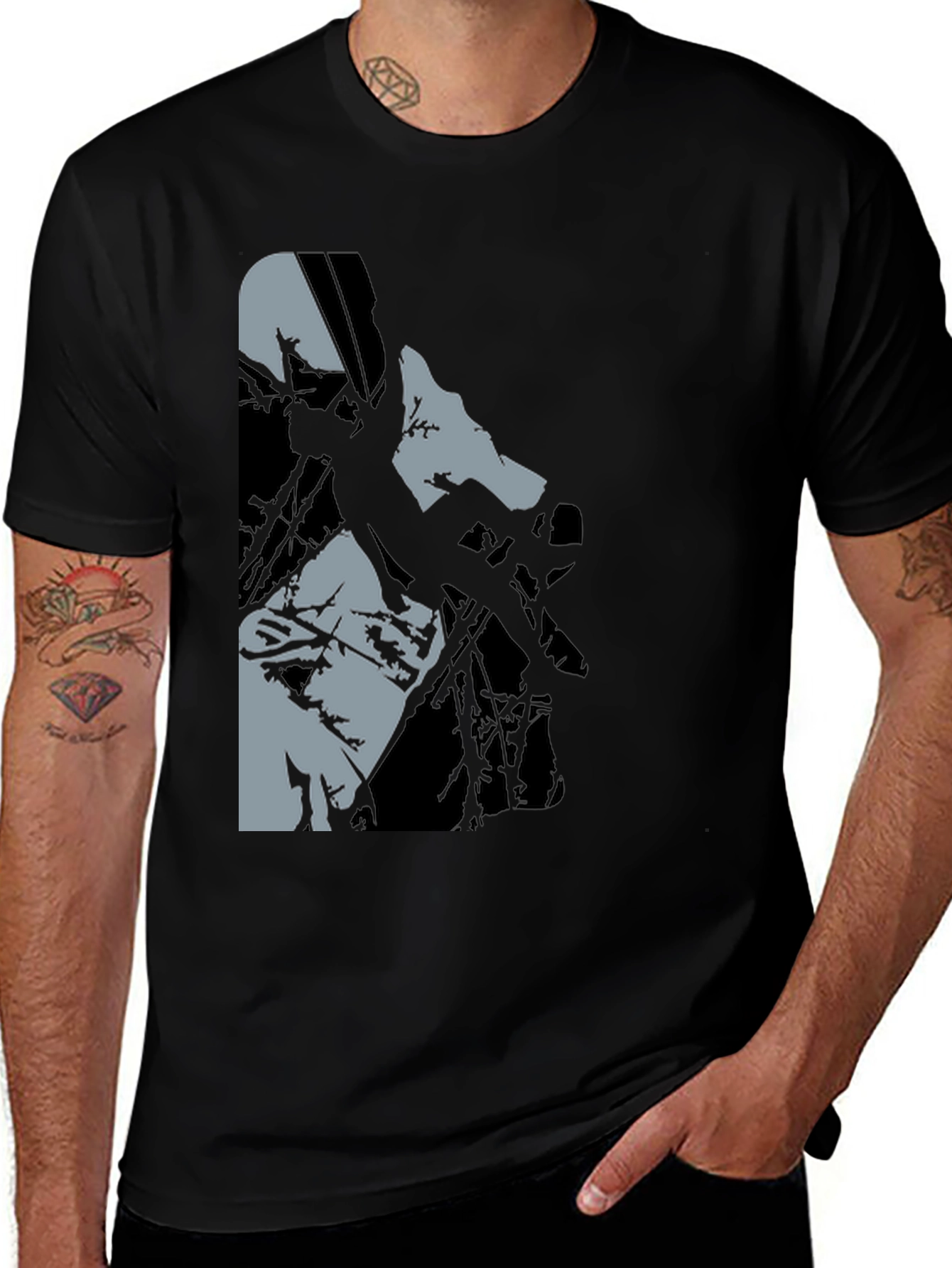 Black Graphic Tee: Climbing Silhouette