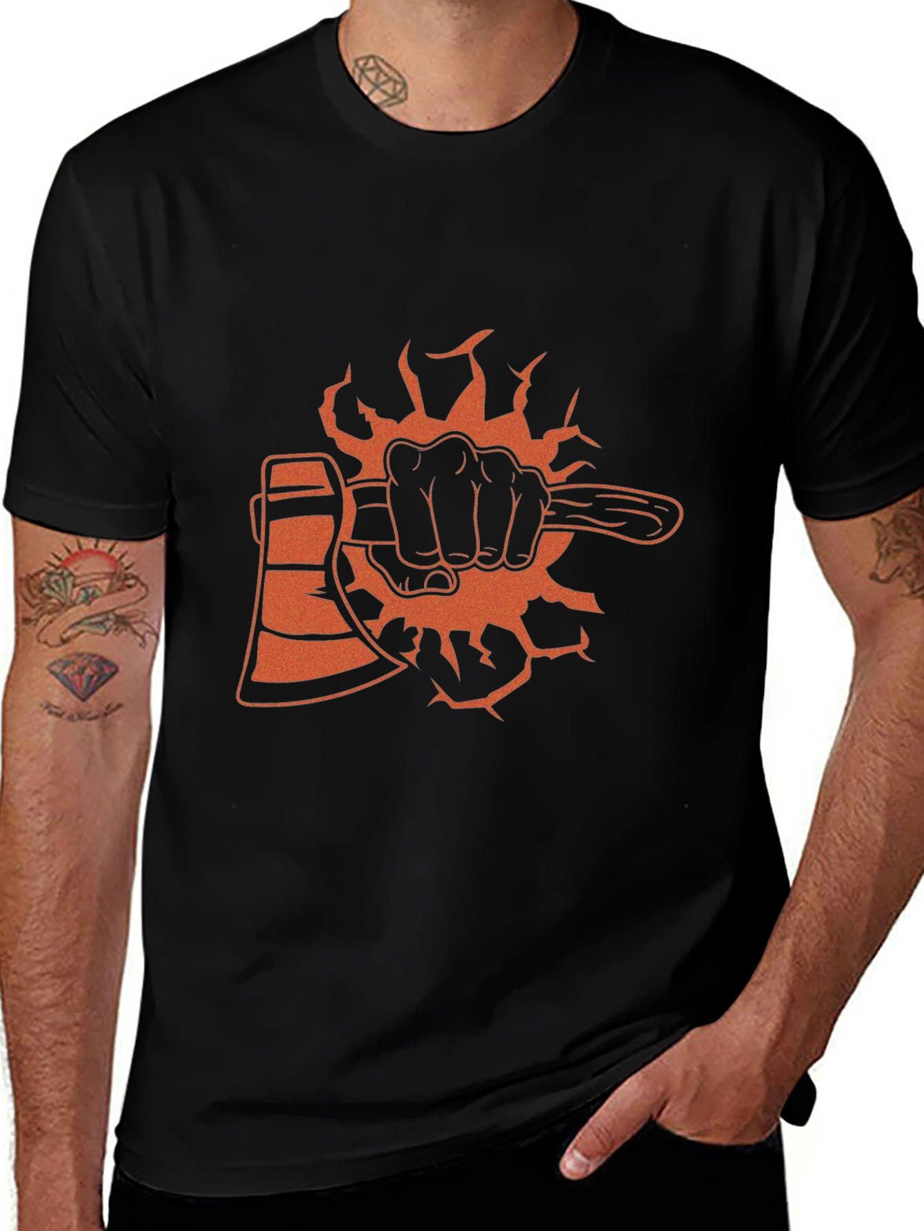 Black Axe T-Shirt Lumberjack Hand Graphic Tee