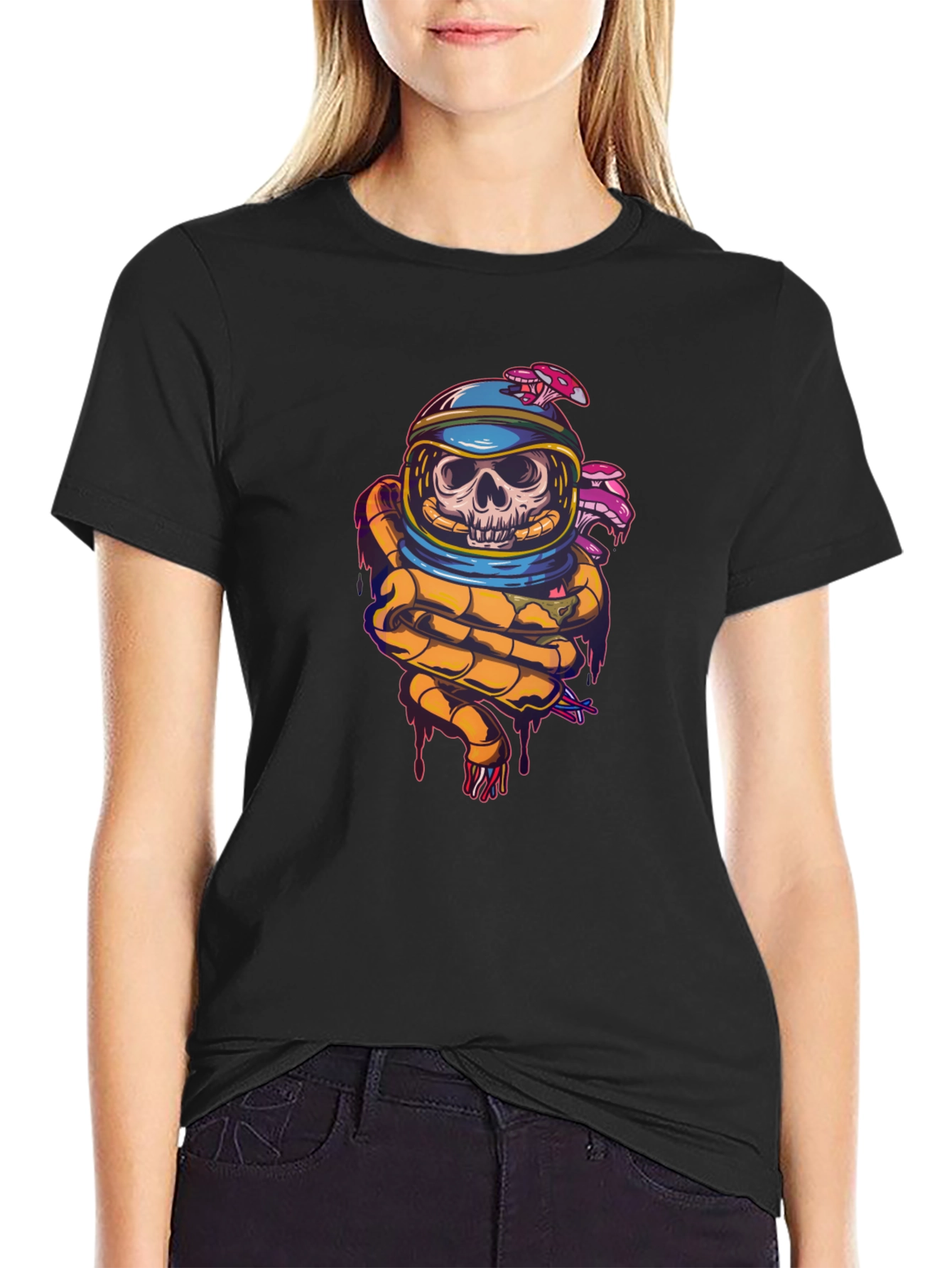 Astronaut Skull Graphic Print T-Shirt