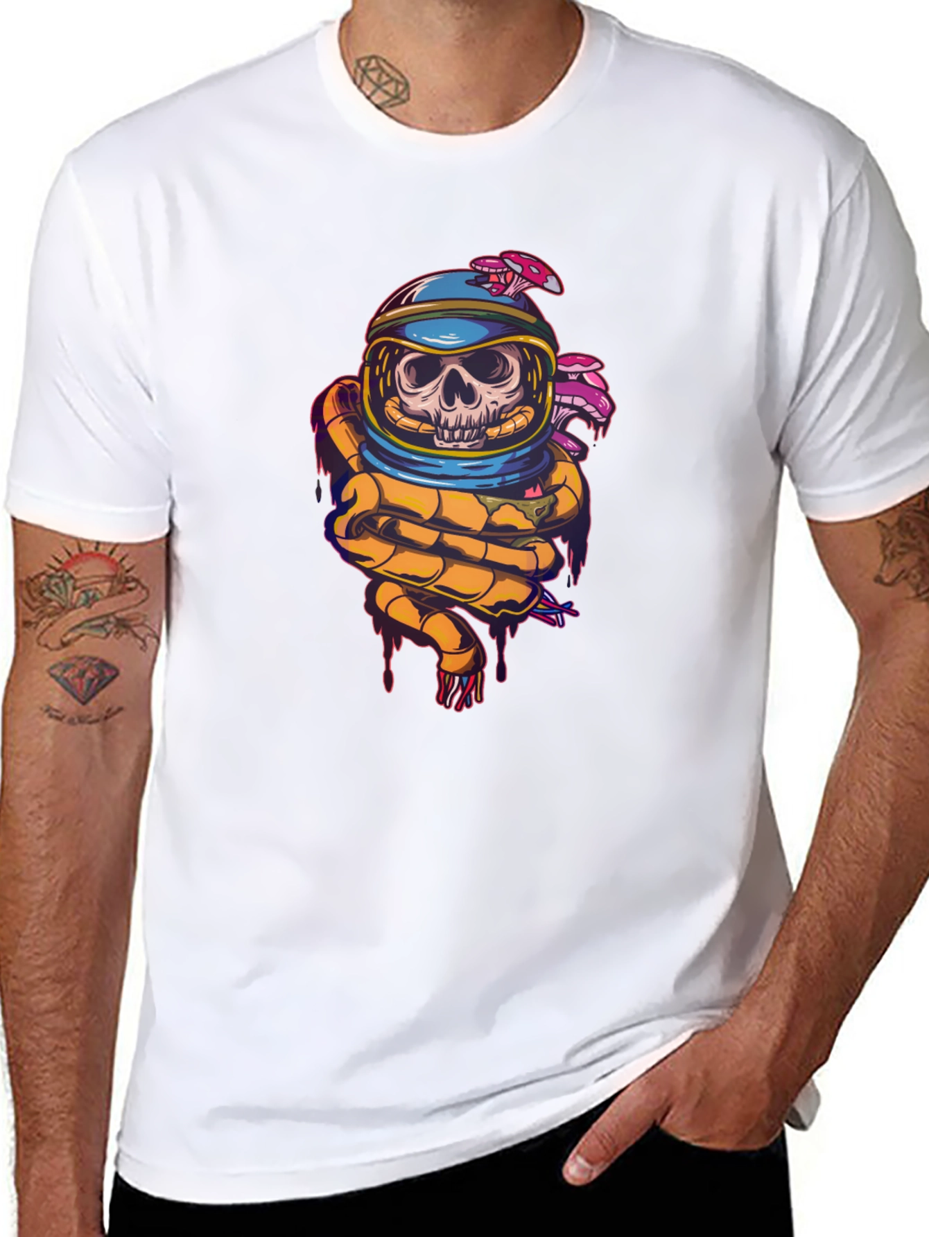 Astronaut Skull Graphic Print T-Shirt