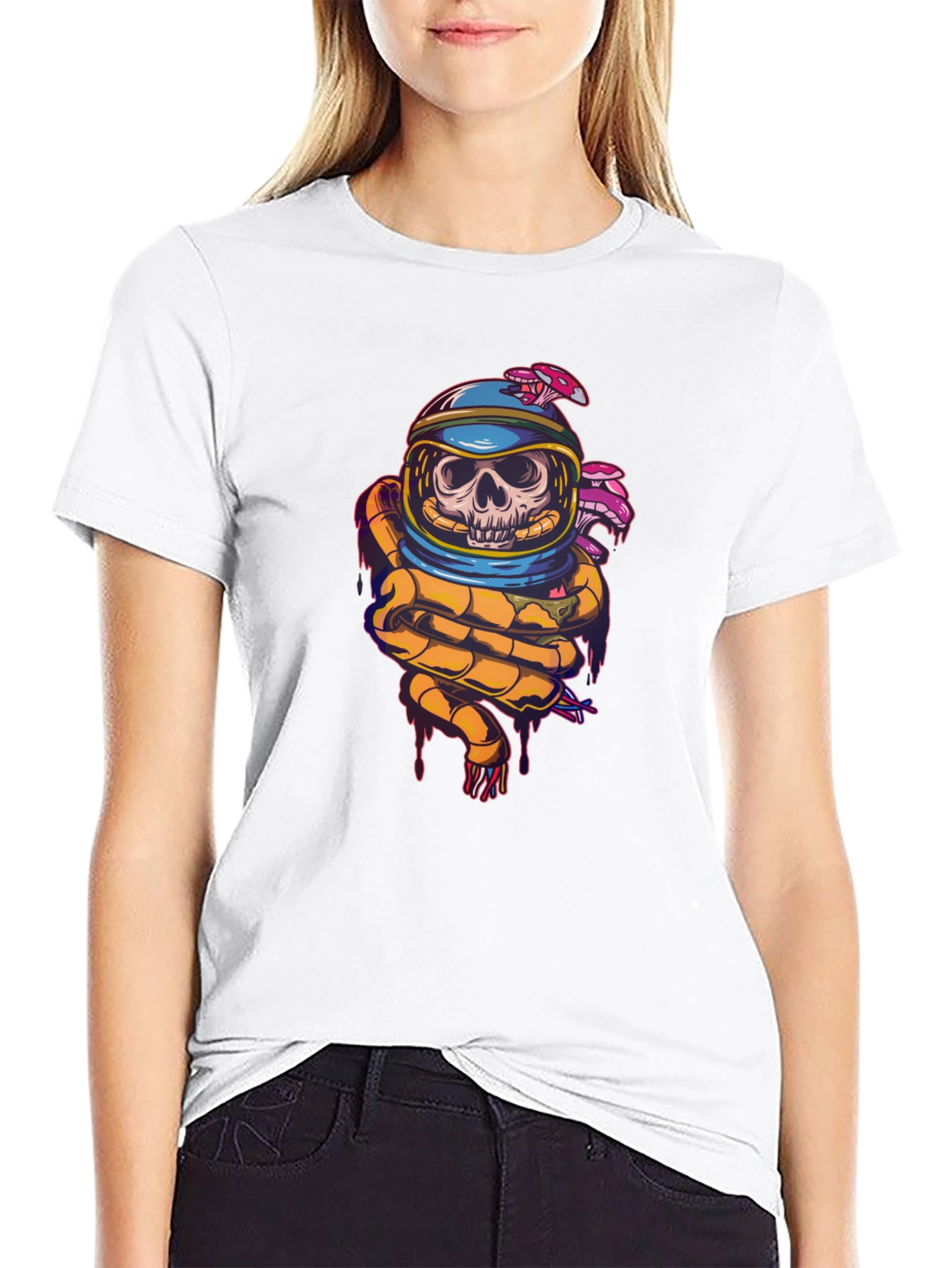 Astronaut Skull Graphic Print T-Shirt