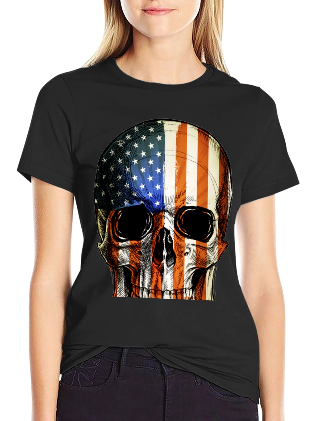 American Flag Skull Graphic T-Shirt