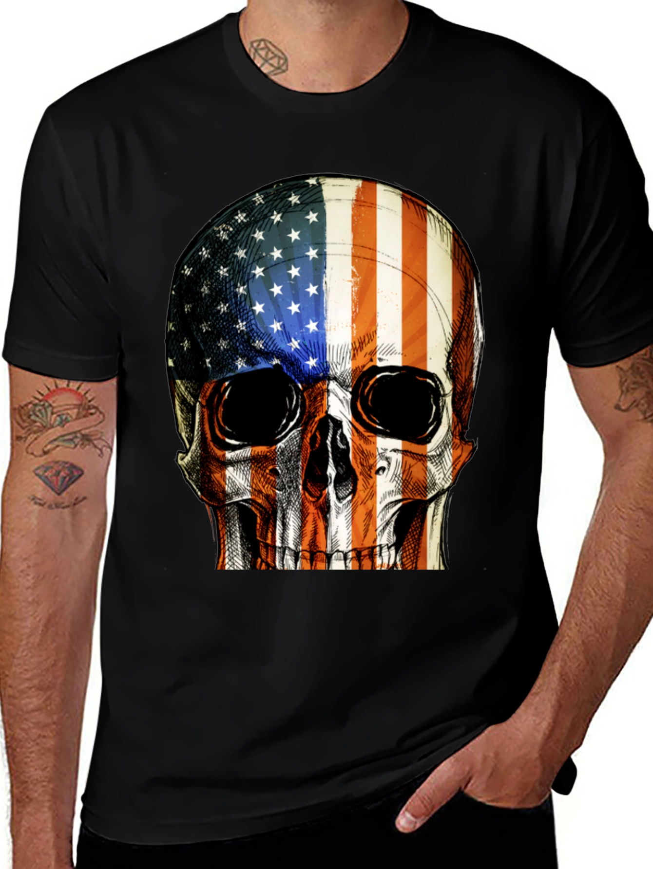American Flag Skull Graphic T-Shirt