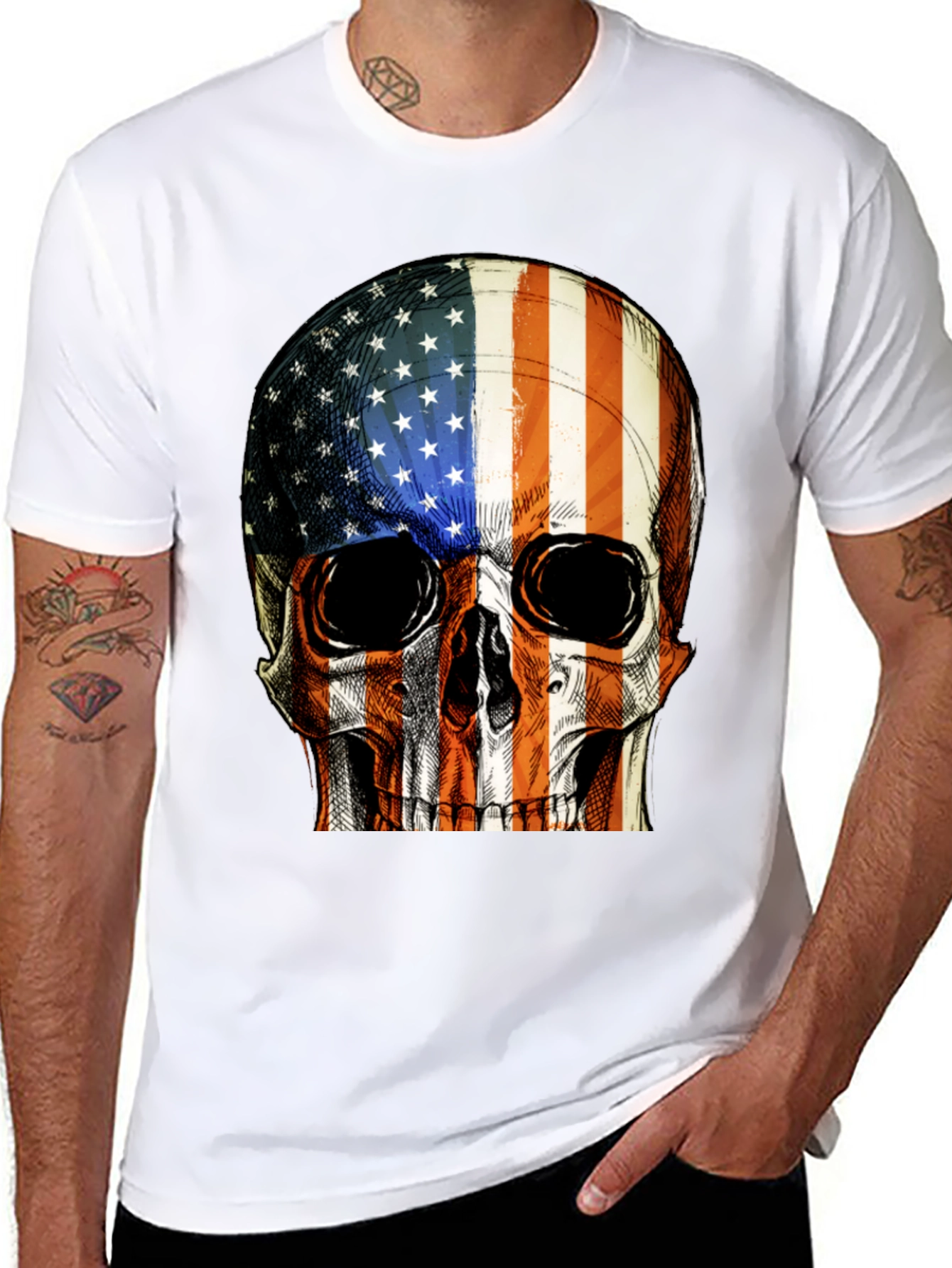 American Flag Skull Graphic T-Shirt