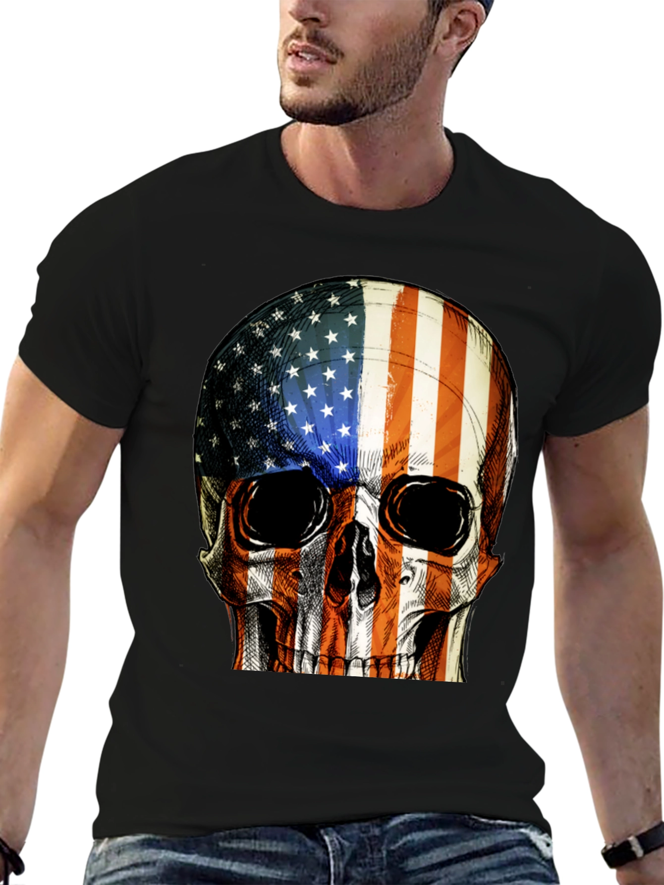 American Flag Skull Graphic T-Shirt