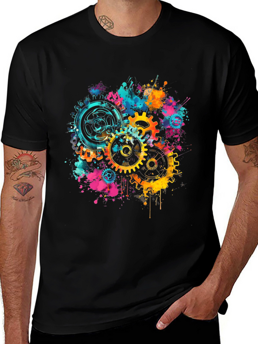 Gear Splash Black T-Shirt - Modern Artistic Design