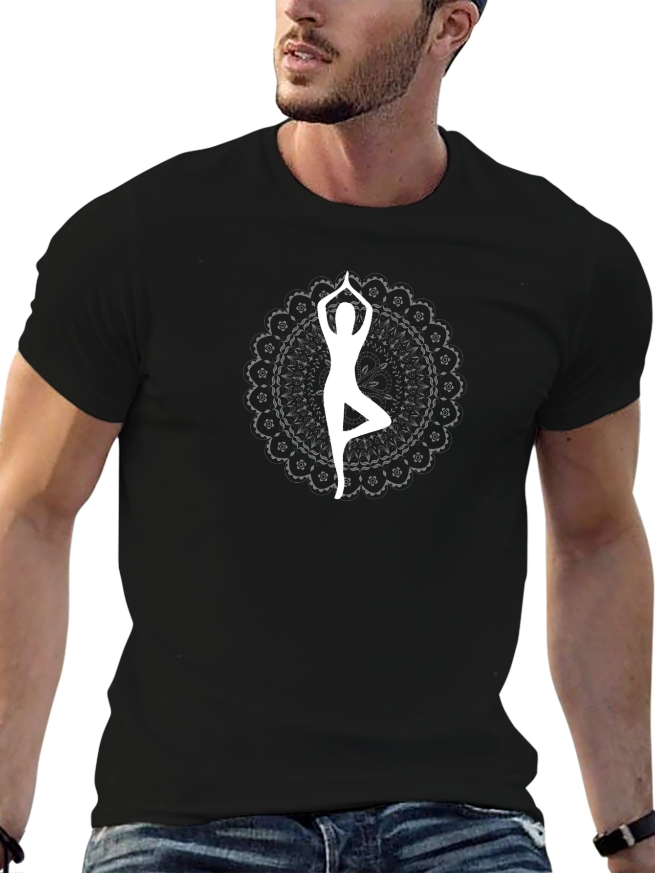 Yoga Mandala T-Shirt - Black Cotton Tee