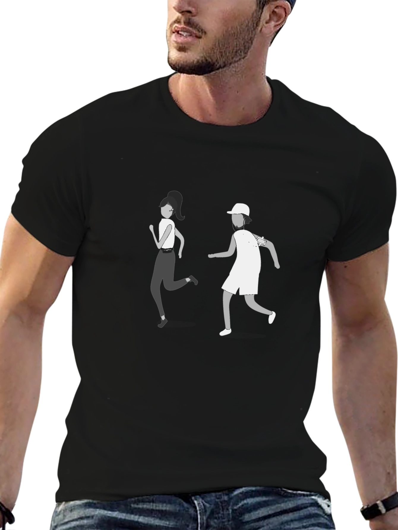 Black T-Shirt with Running Graphic