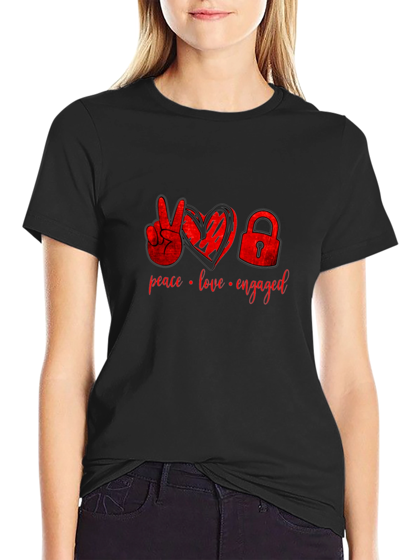 Peace Love Engaged Graphic Tee - Black T-Shirt