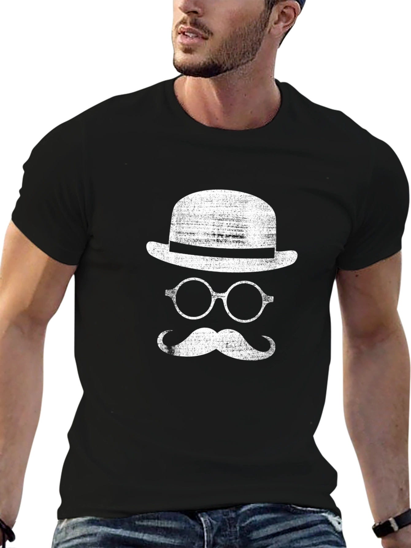 Dapper Gent T-Shirt: Bowler Hat Glasses Mustache