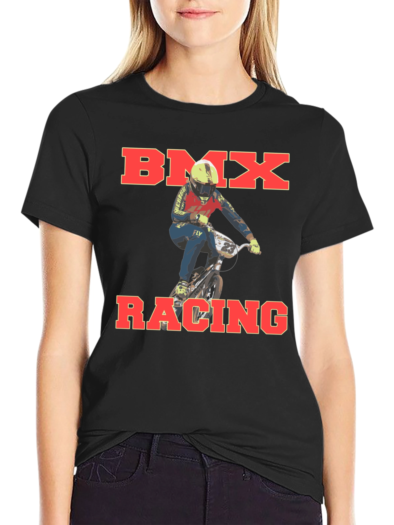BMX Racing Graphic T-Shirt Rider Design Black Cotton Tee