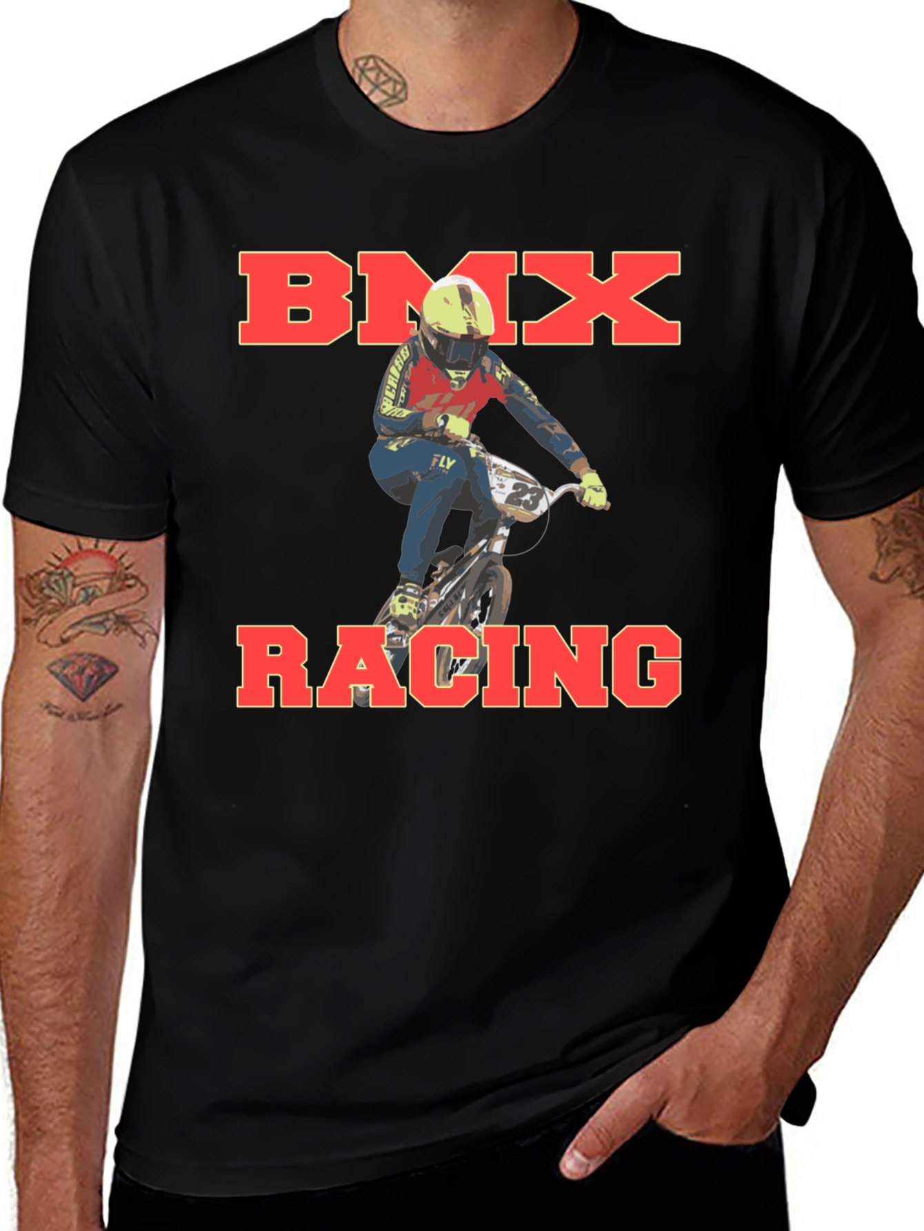 BMX Racing Graphic T-Shirt Rider Design Black Cotton Tee