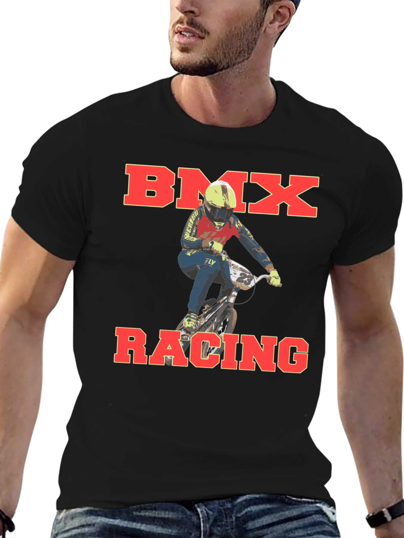 BMX Racing Graphic T-Shirt Rider Design Black Cotton Tee