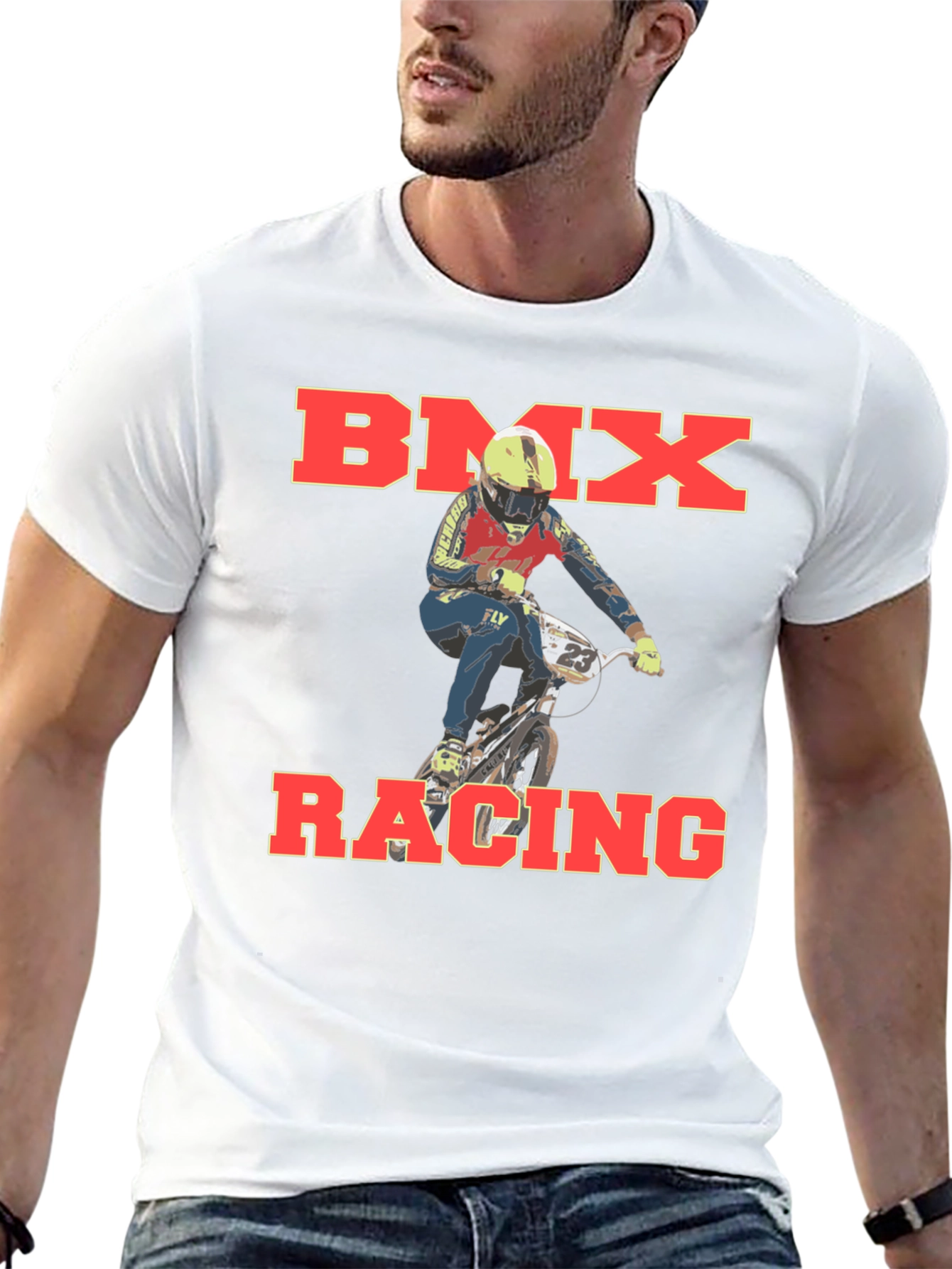BMX Racing Graphic T-Shirt Rider Design Black Cotton Tee