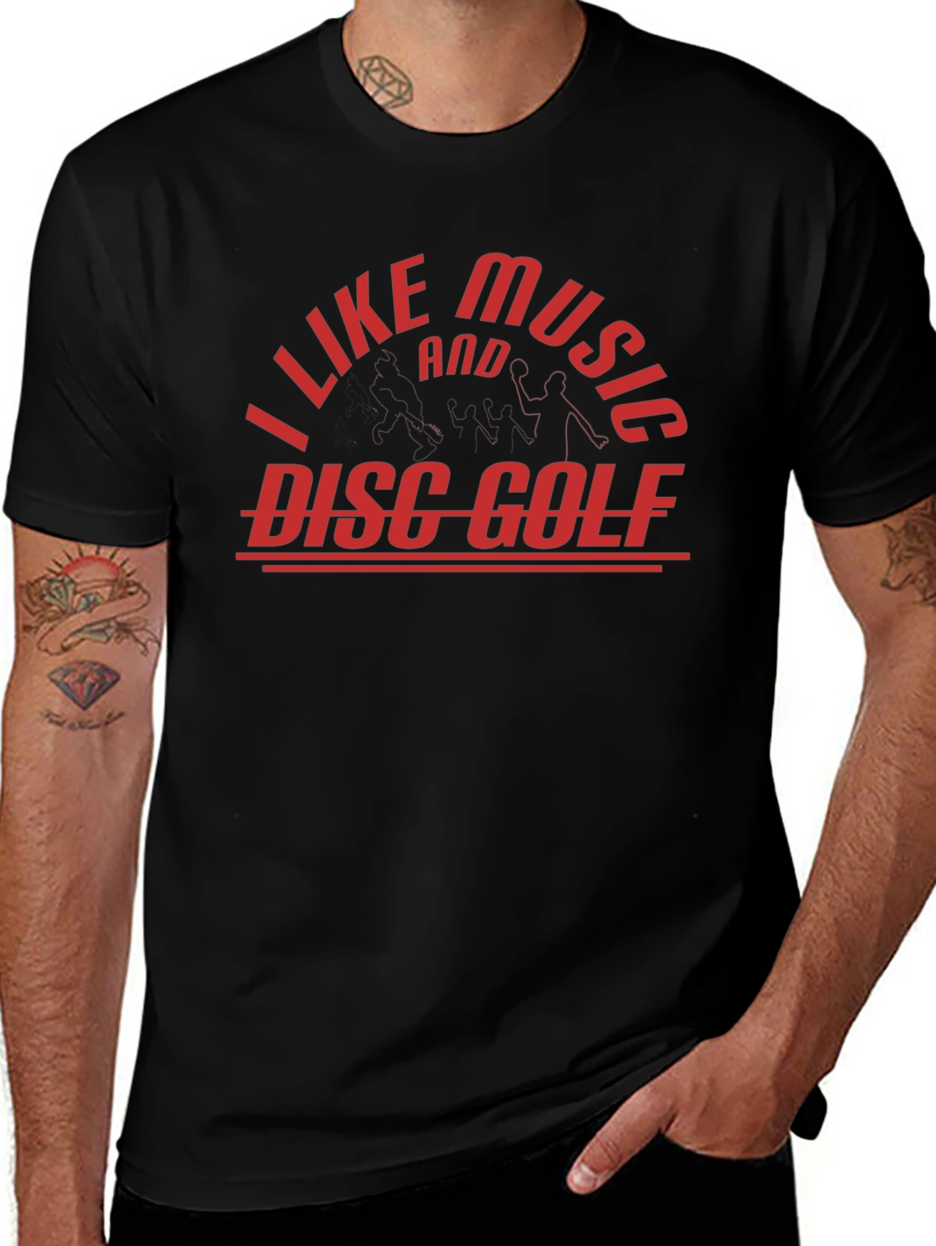 I Like Music and Disc Golf T-Shirt - Black