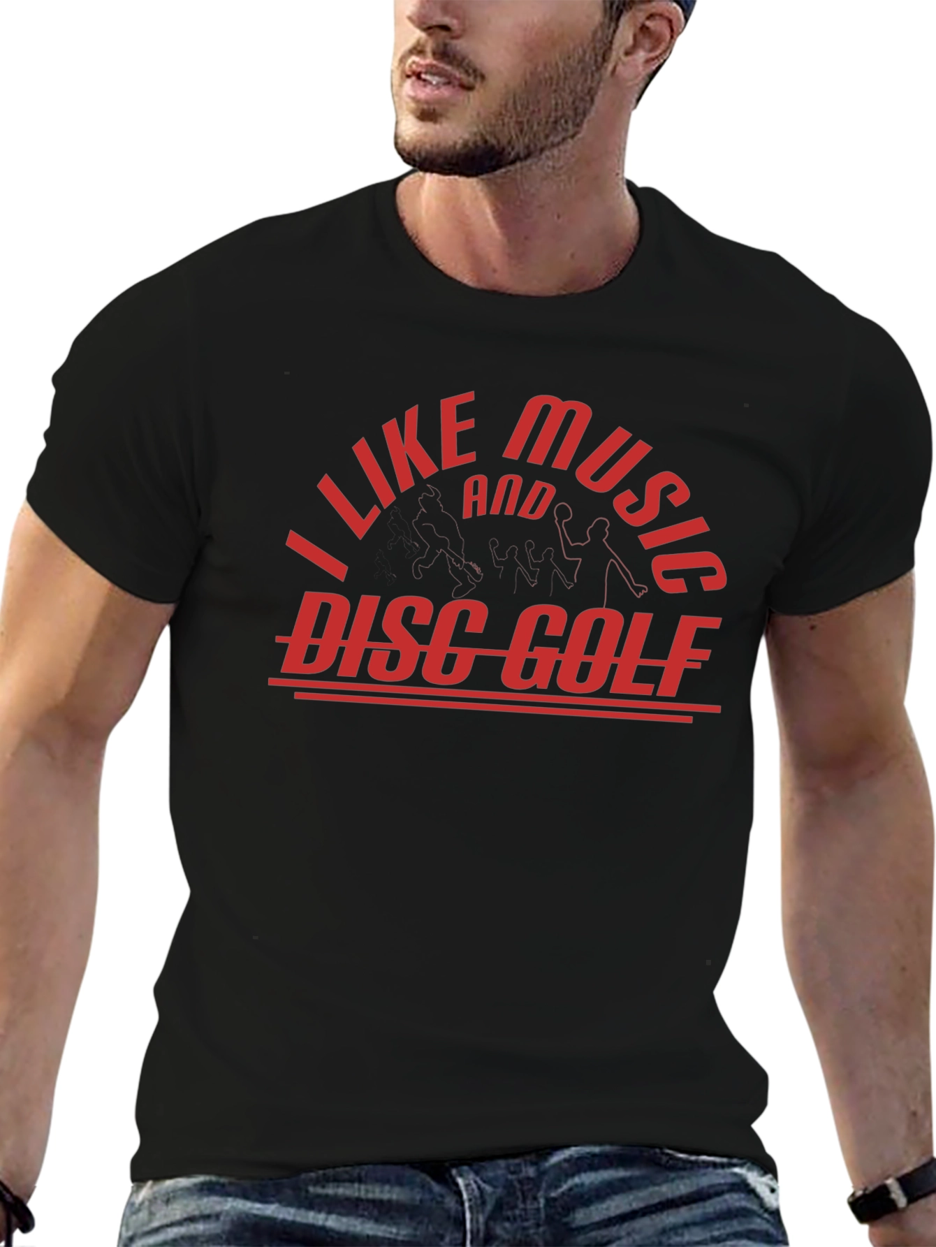 I Like Music and Disc Golf T-Shirt - Black
