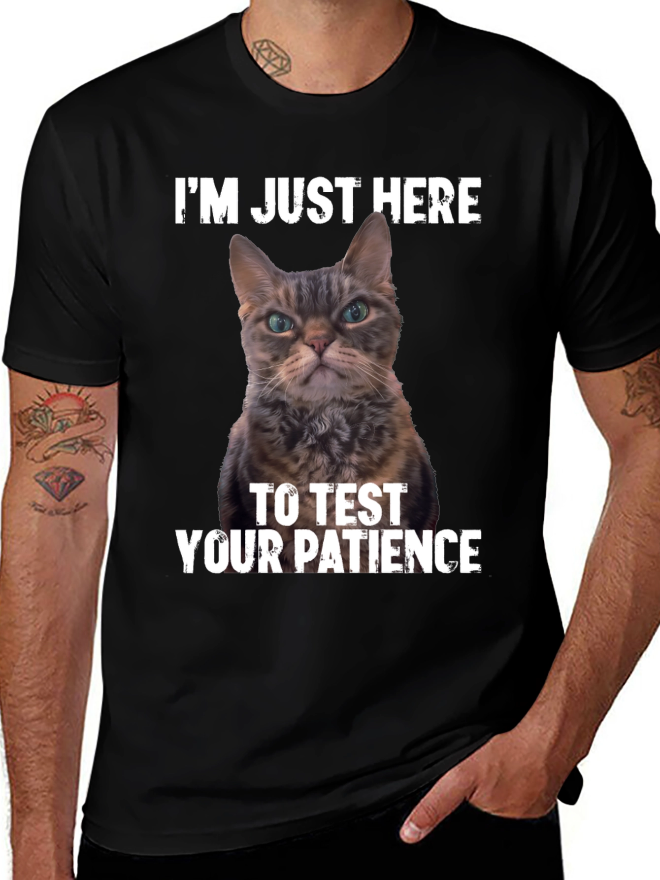 Funny Cat Patience Test Black T-Shirt