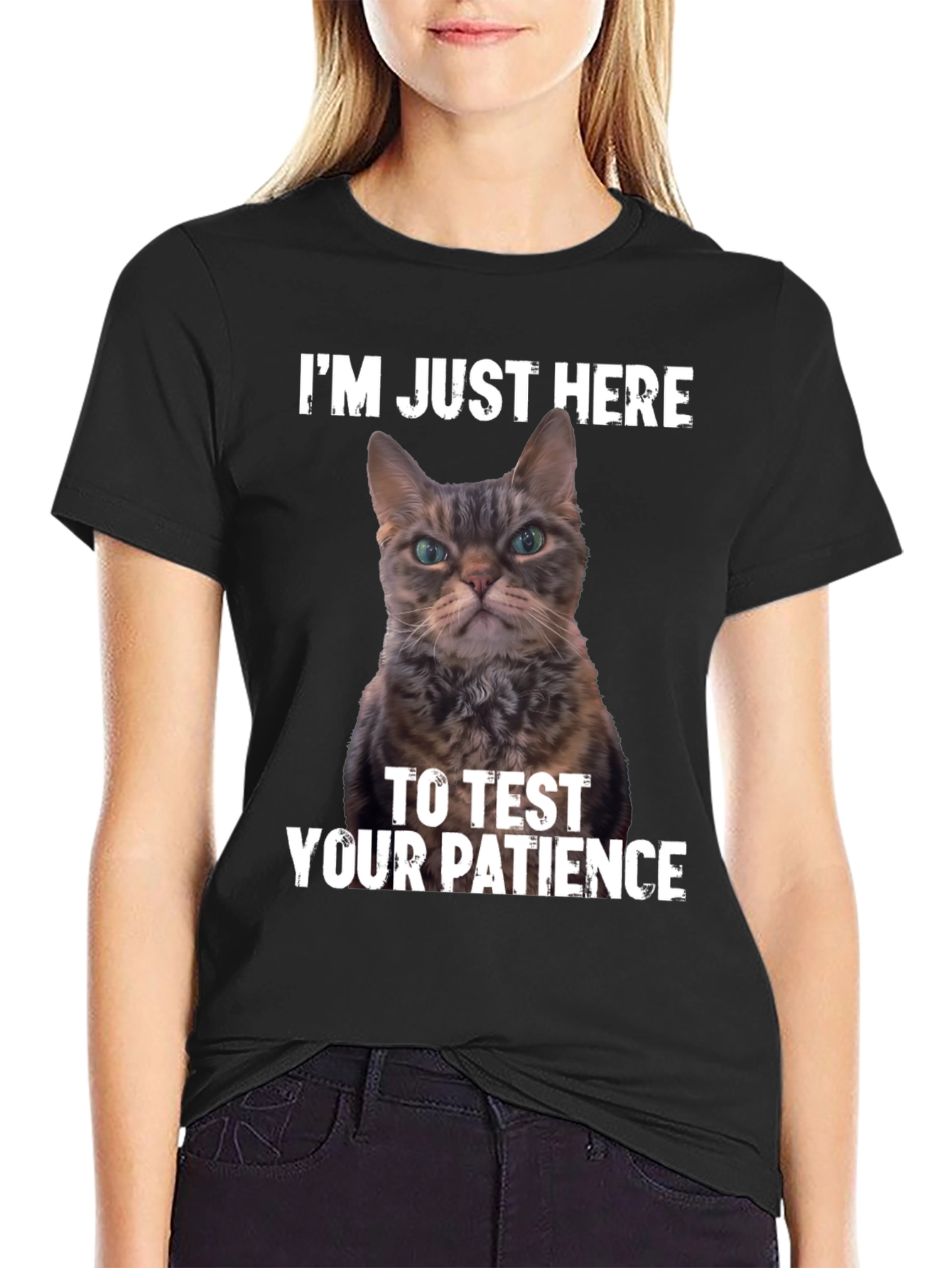 Funny Cat Patience Test Black T-Shirt