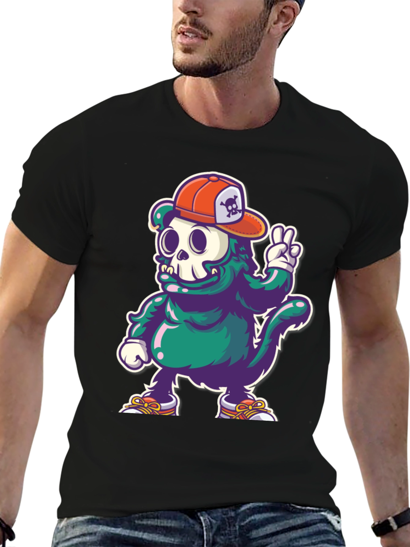Cool Cartoon Skull Character Graphic T-Shirt