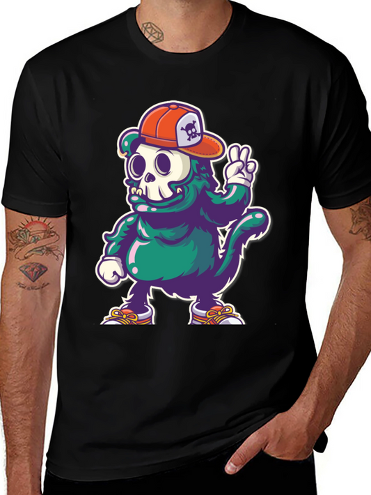 Cool Cartoon Skull Character Graphic T-Shirt