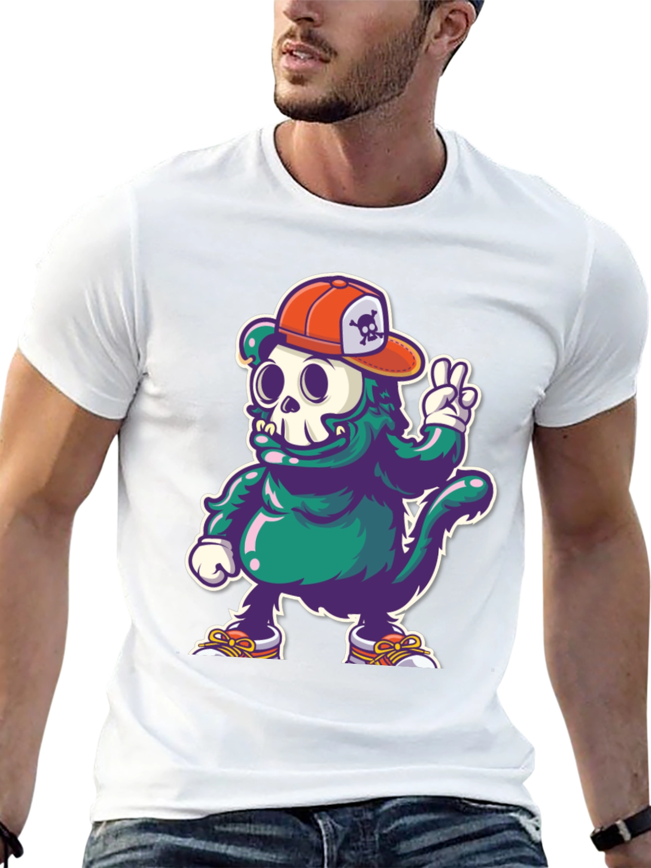 Cool Cartoon Skull Character Graphic T-Shirt