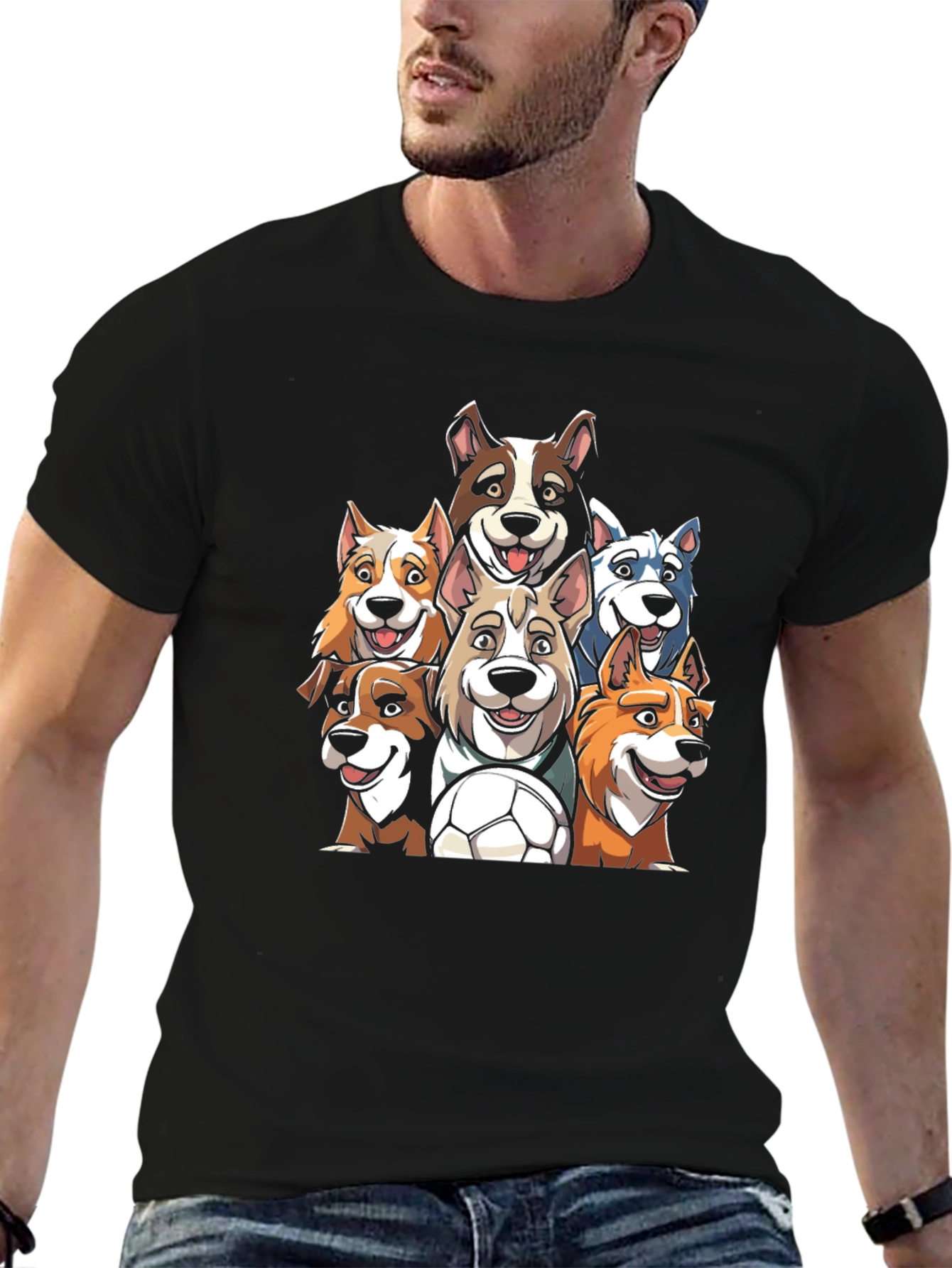 Dog Soccer Team T-Shirt - Mens Black Tee
