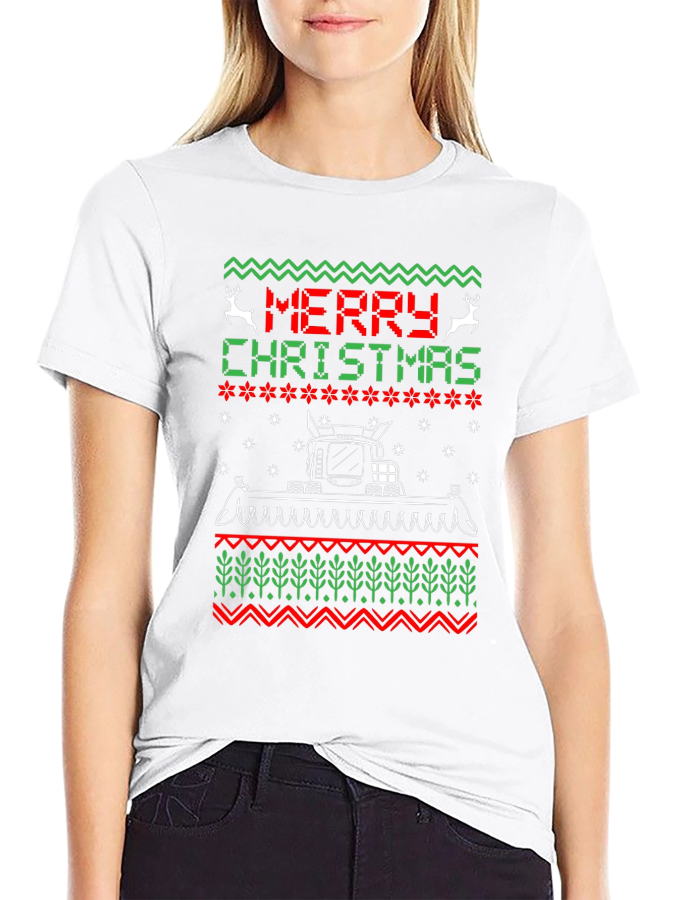 Christmas Tractor Ugly Sweater Style Tee
