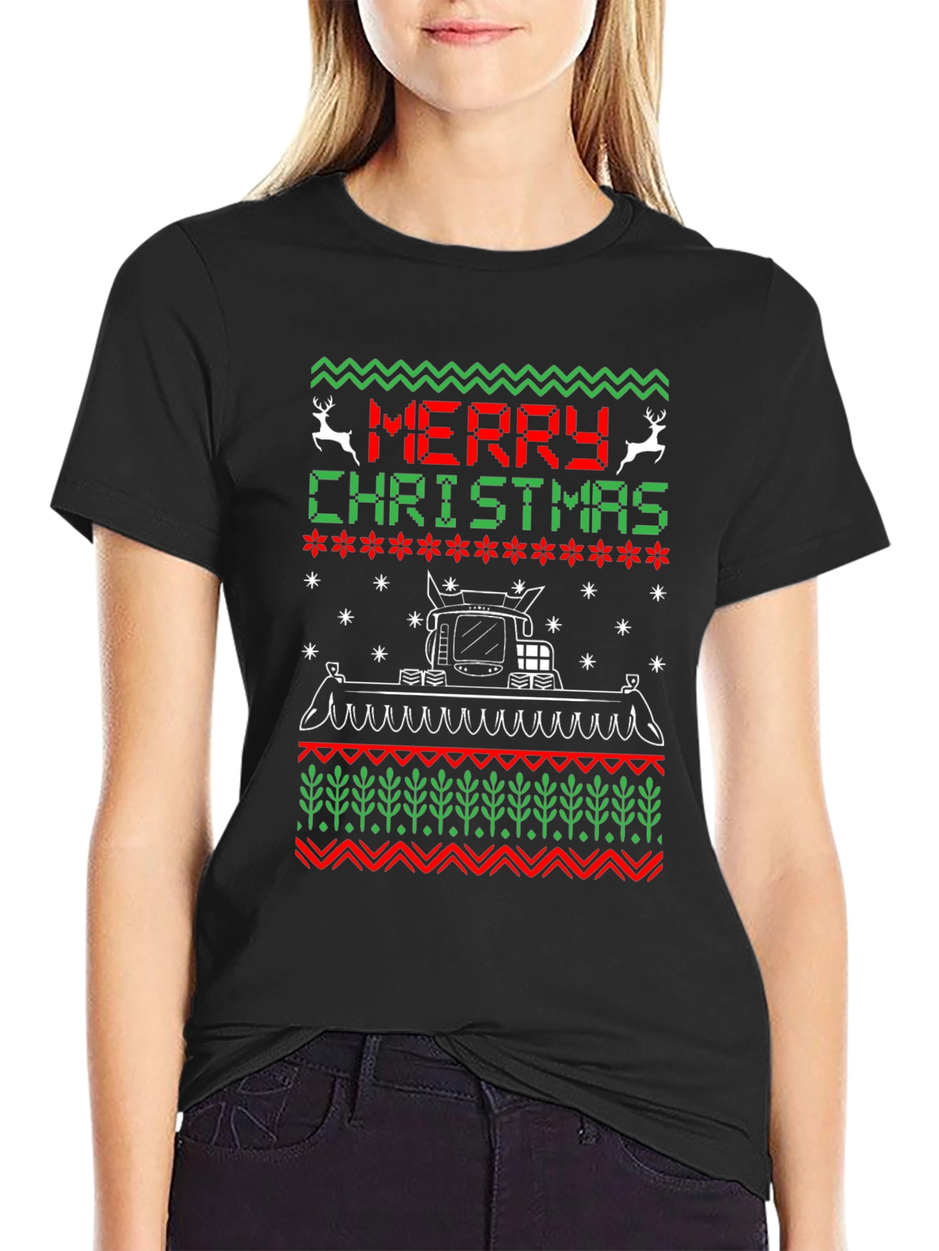 Christmas Tractor Ugly Sweater Style Tee