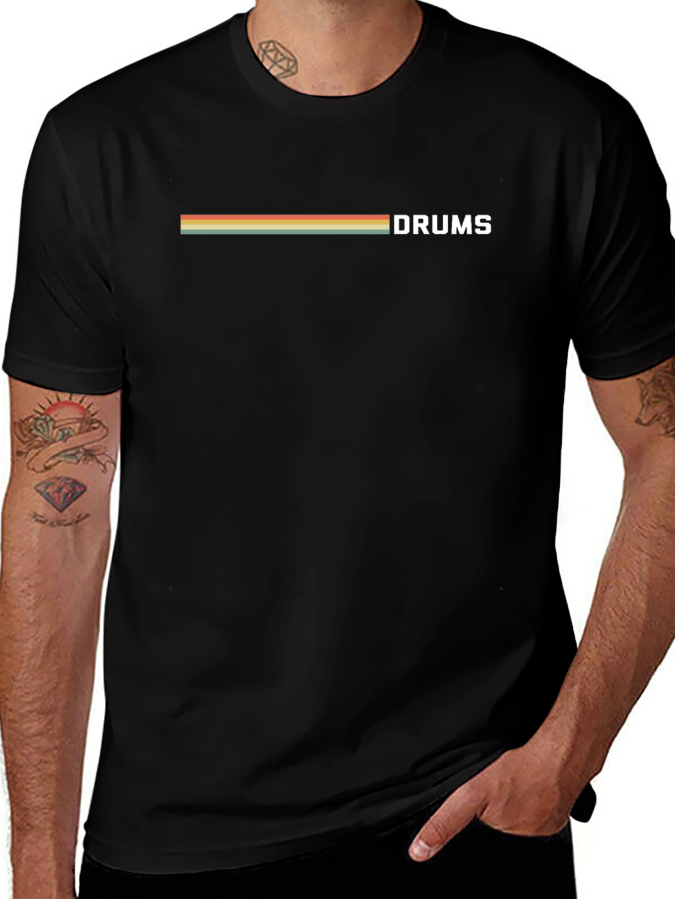 Retro Stripe DRUMS Graphic T-Shirt - Classic Band Tee