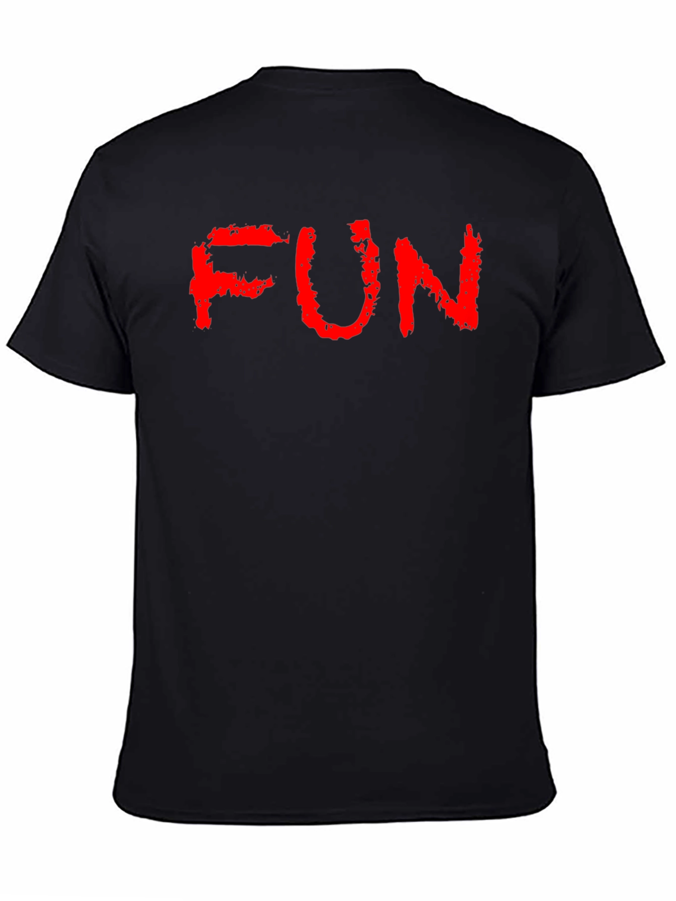 FUN Red Text Black Cotton T-Shirt