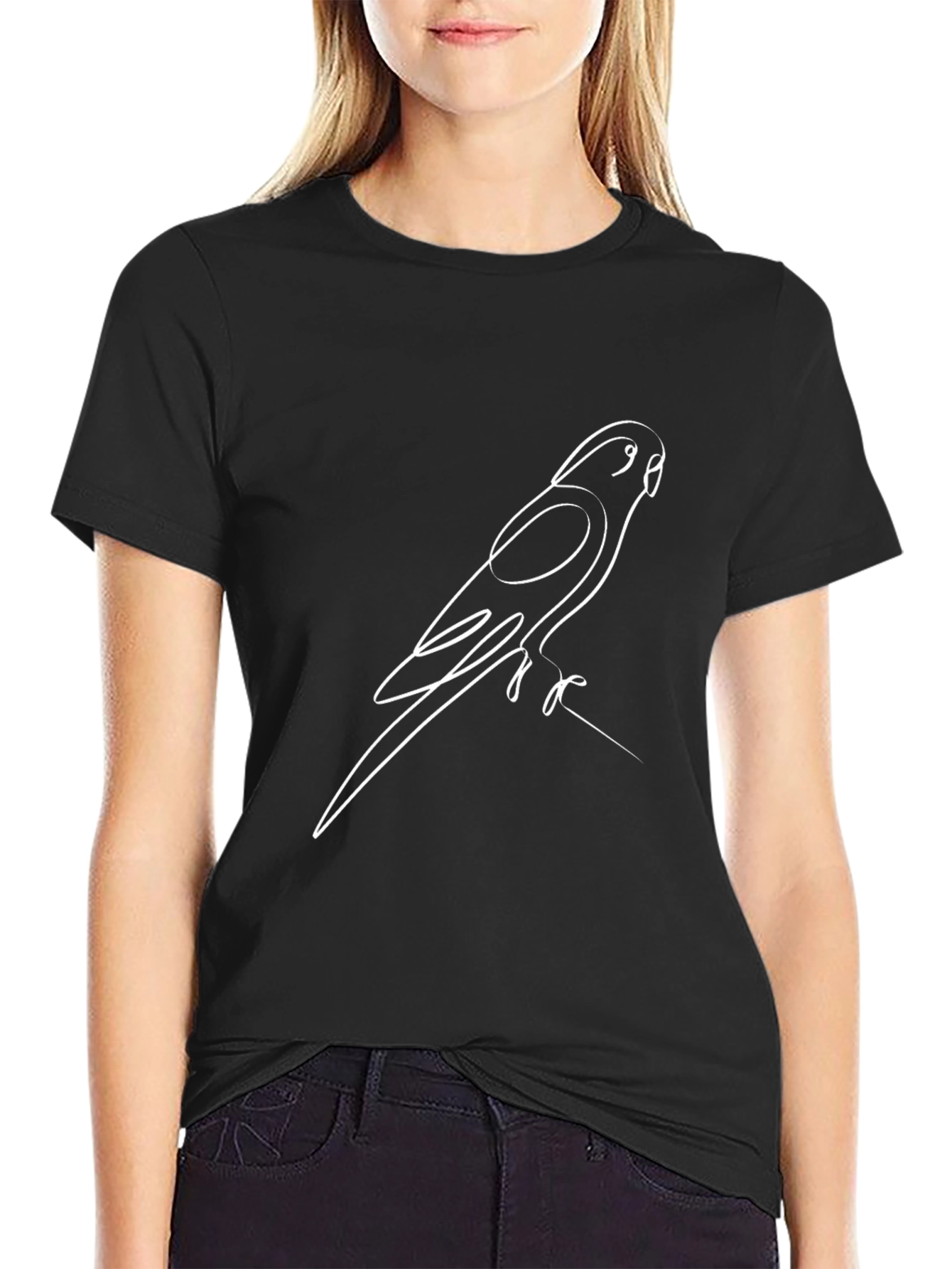 Parrot Line Art Black T-Shirt