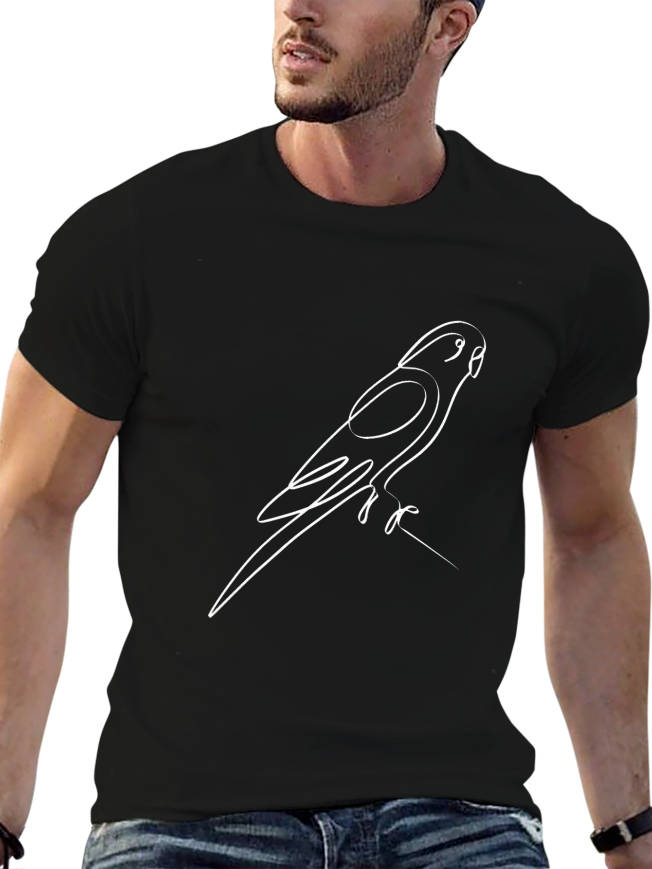 Parrot Line Art Black T-Shirt