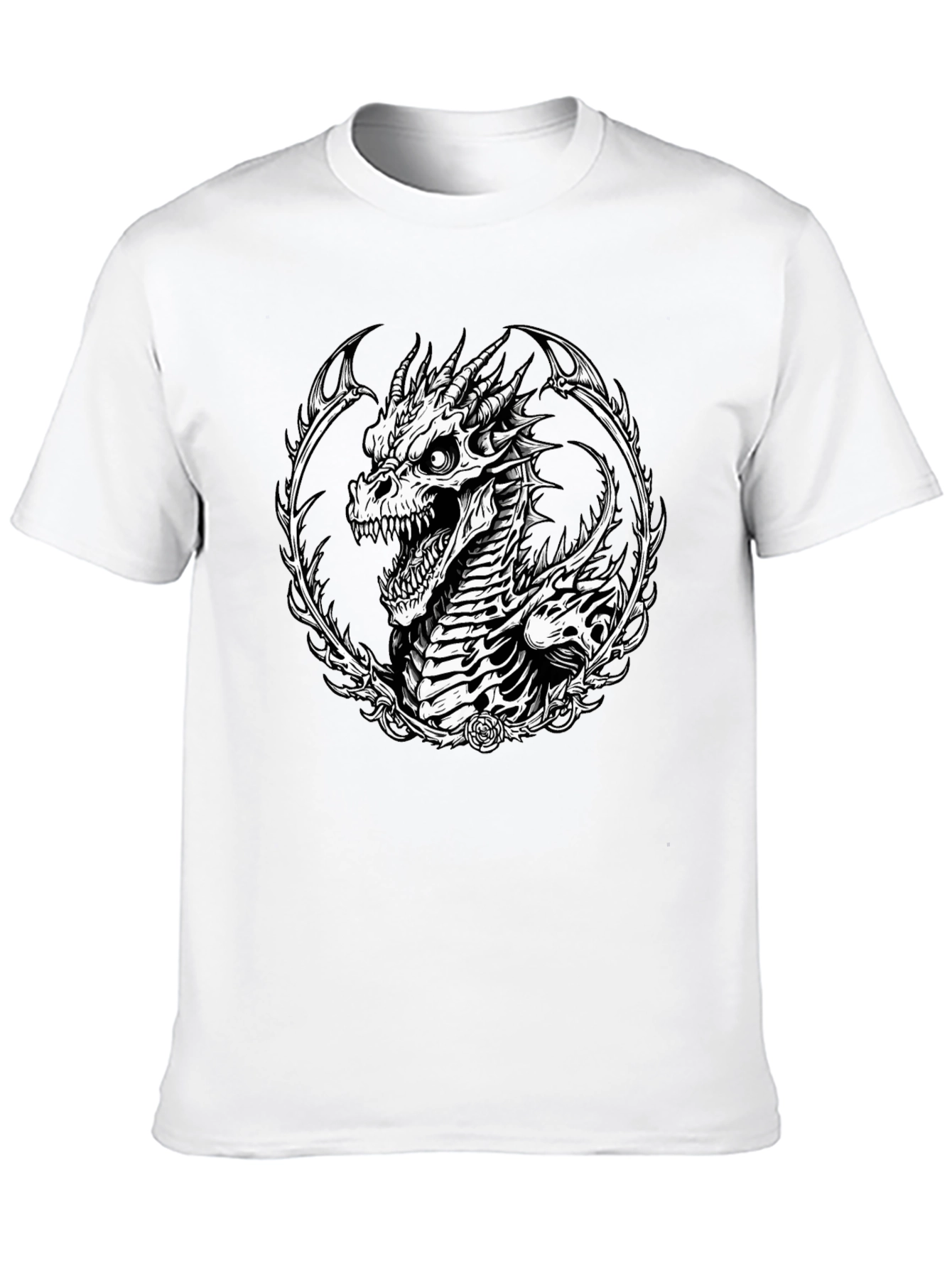 Dragon Skeleton Graphic Tee - Black Cotton T-Shirt