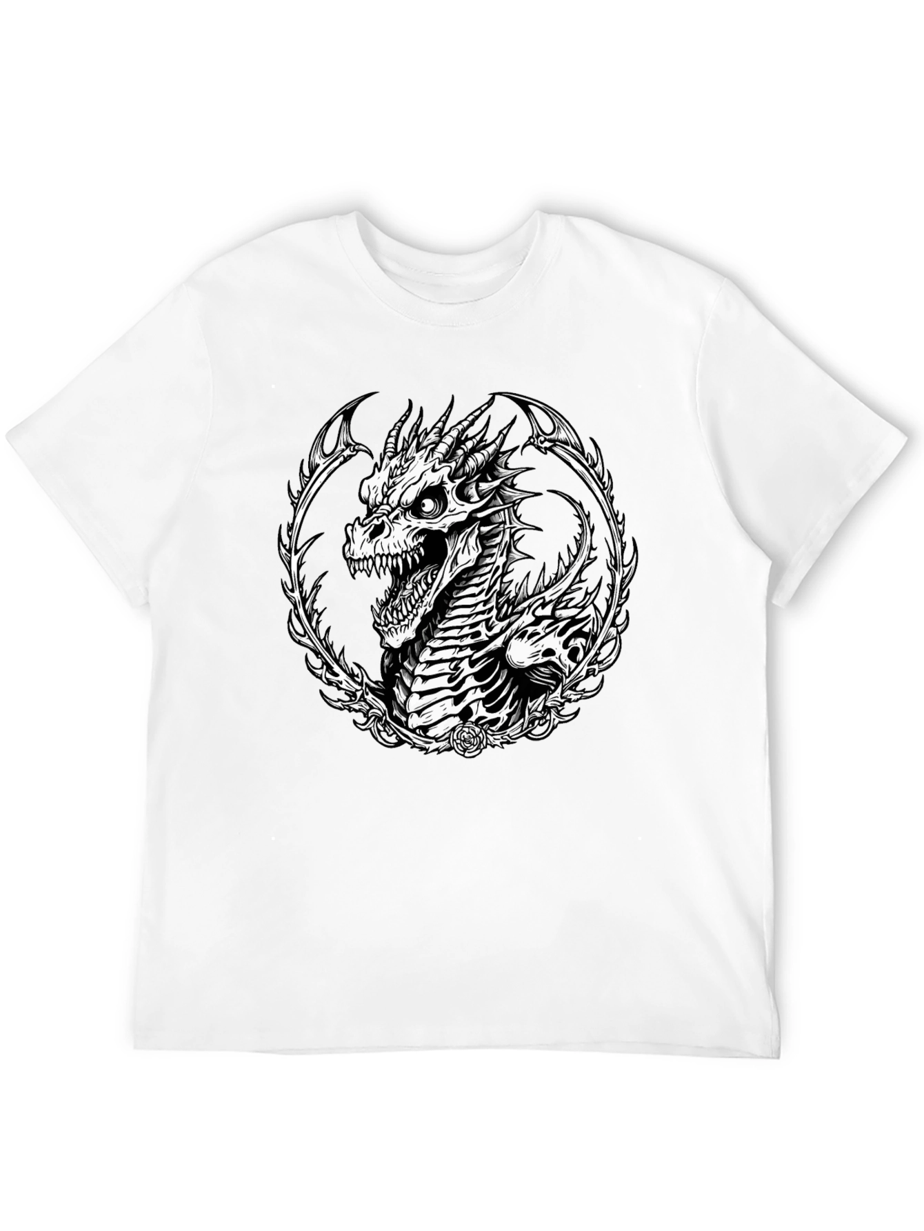 Dragon Skeleton Graphic Tee - Black Cotton T-Shirt