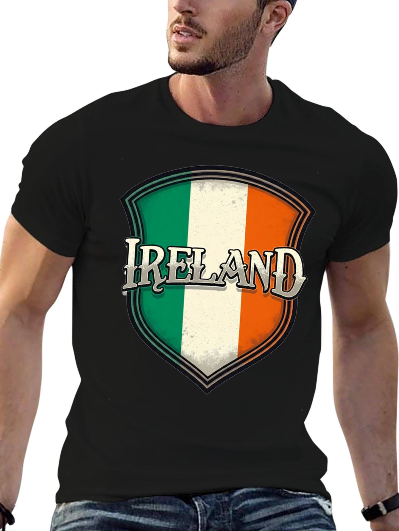 Ireland Flag Shield Graphic Black T-Shirt