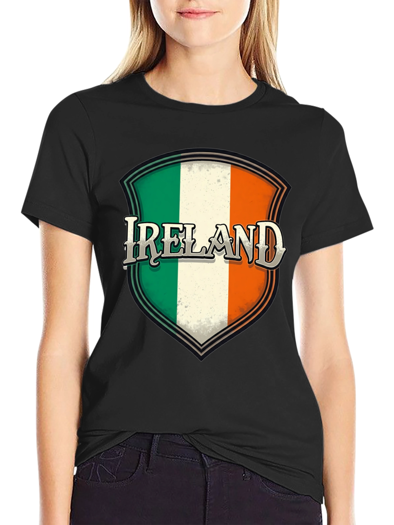 Ireland Flag Shield Graphic Black T-Shirt