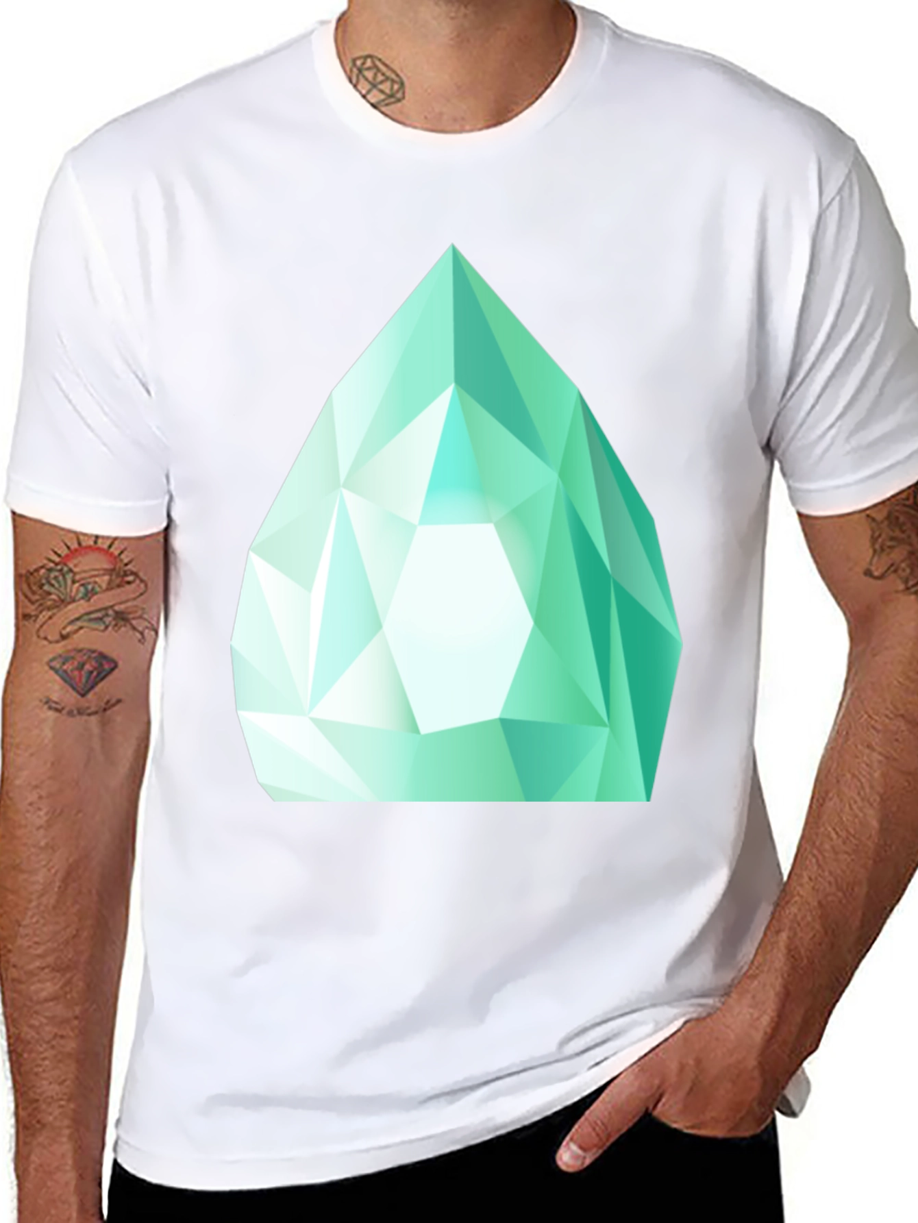 Emerald Gem Graphic Tee - Sleek Black Cotton Shirt