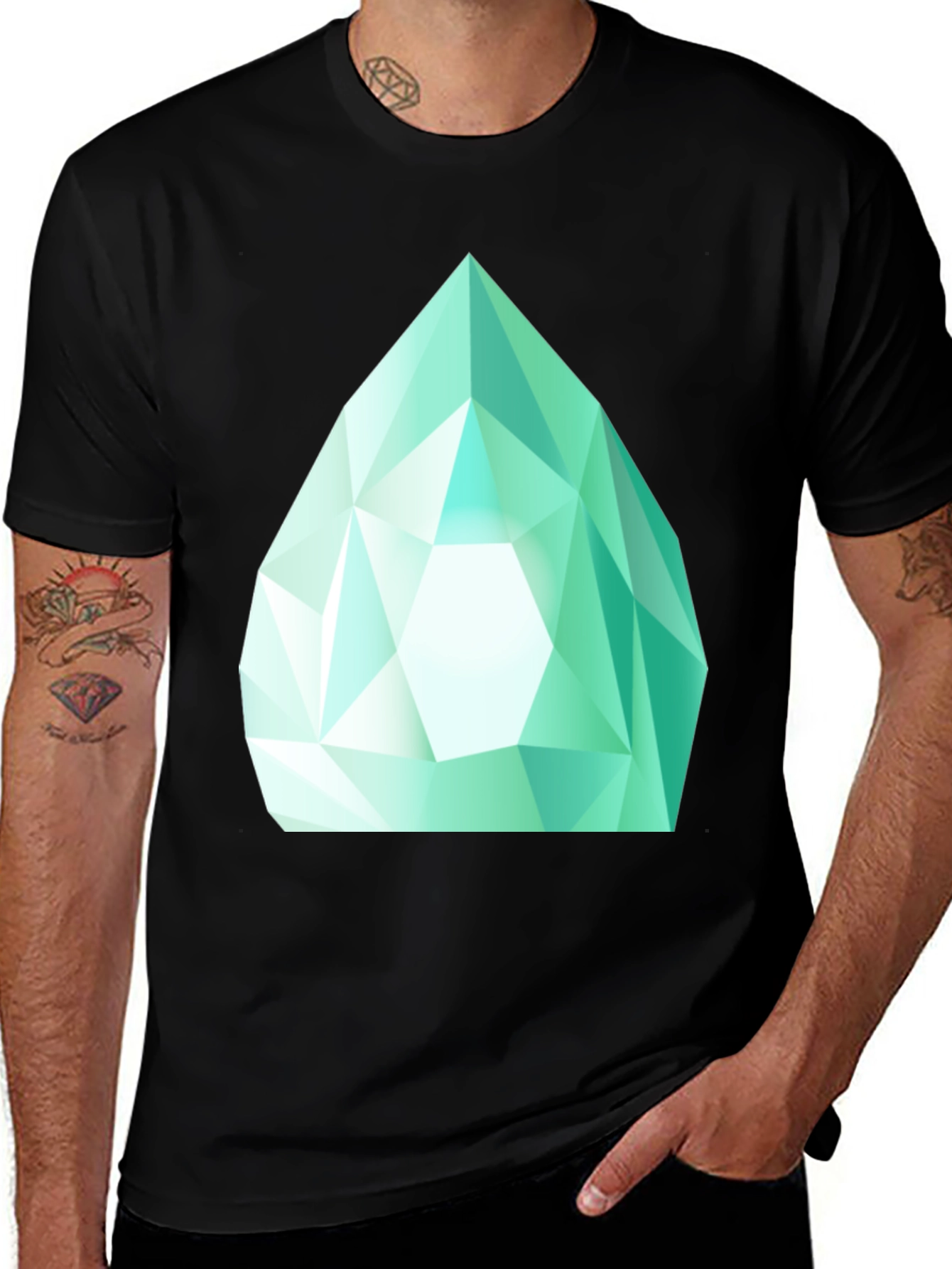 Emerald Gem Graphic Tee - Sleek Black Cotton Shirt