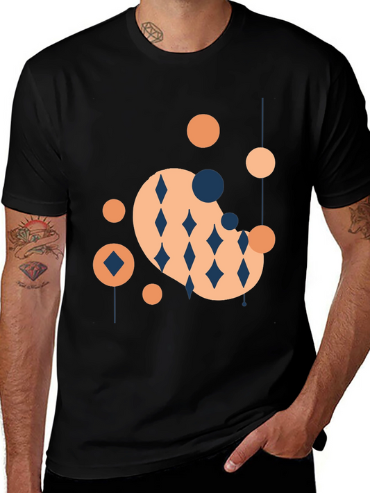 Modern Geometric Graphic Tee - Black