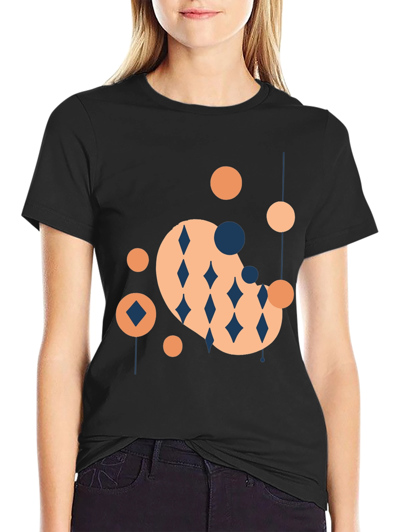 Modern Geometric Graphic Tee - Black
