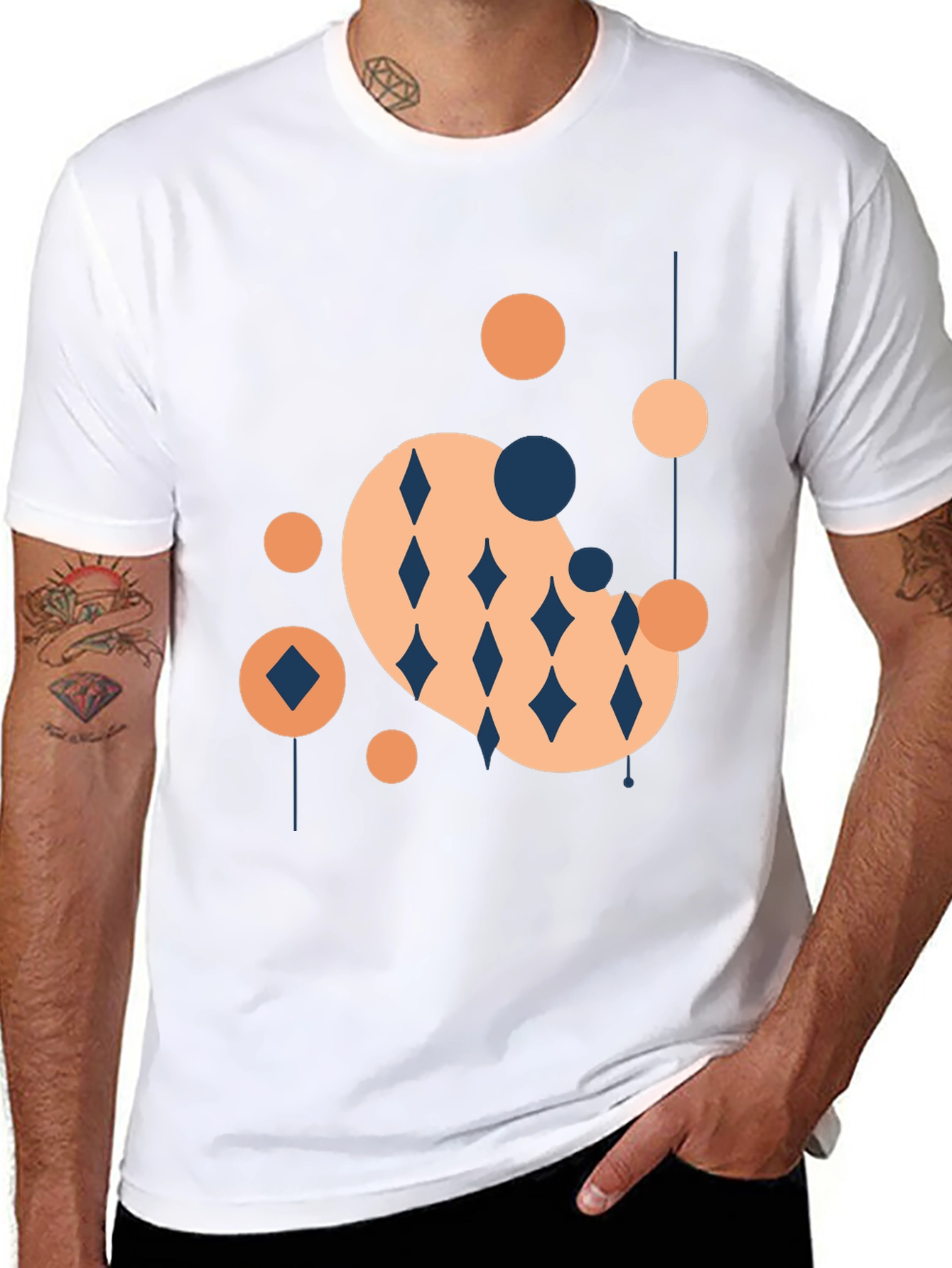 Modern Geometric Graphic Tee - Black