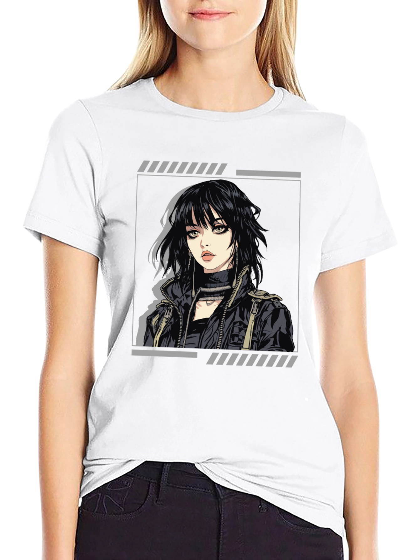 Edgy Anime Girl Graphic Black T-Shirt