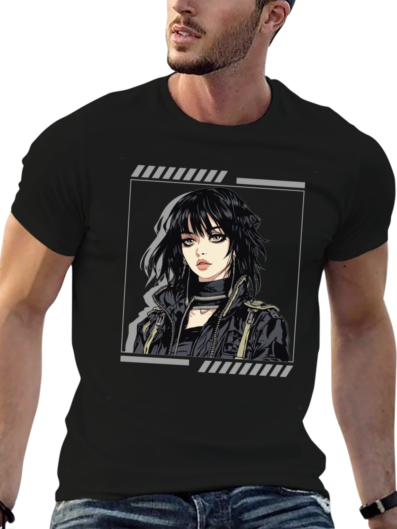 Edgy Anime Girl Graphic Black T-Shirt