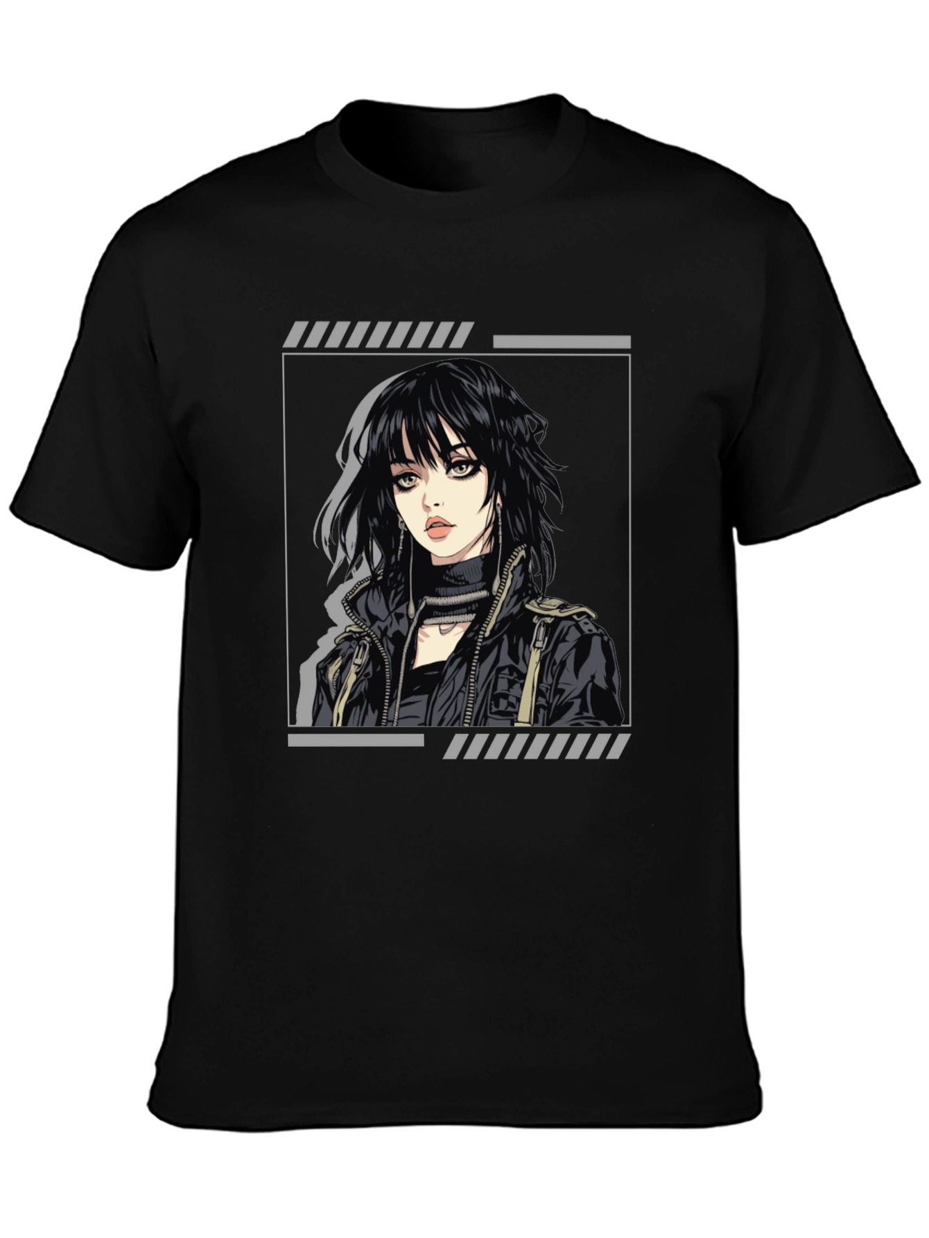 Edgy Anime Girl Graphic Black T-Shirt