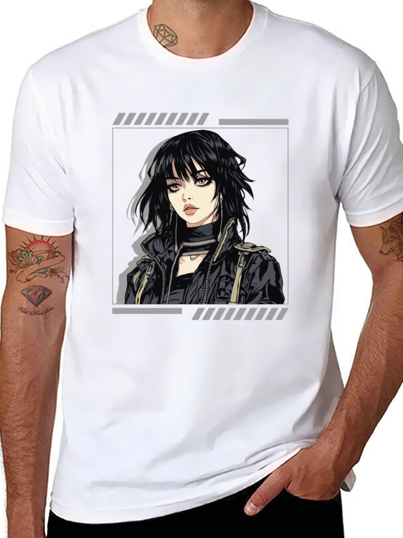 Edgy Anime Girl Graphic Black T-Shirt