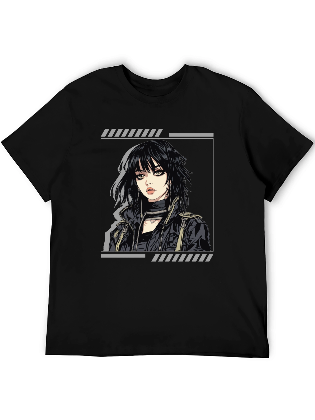 Edgy Anime Girl Graphic Black T-Shirt