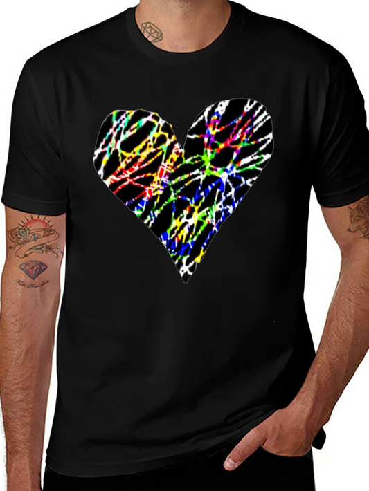 Colorful Heart Graphic Black T-Shirt